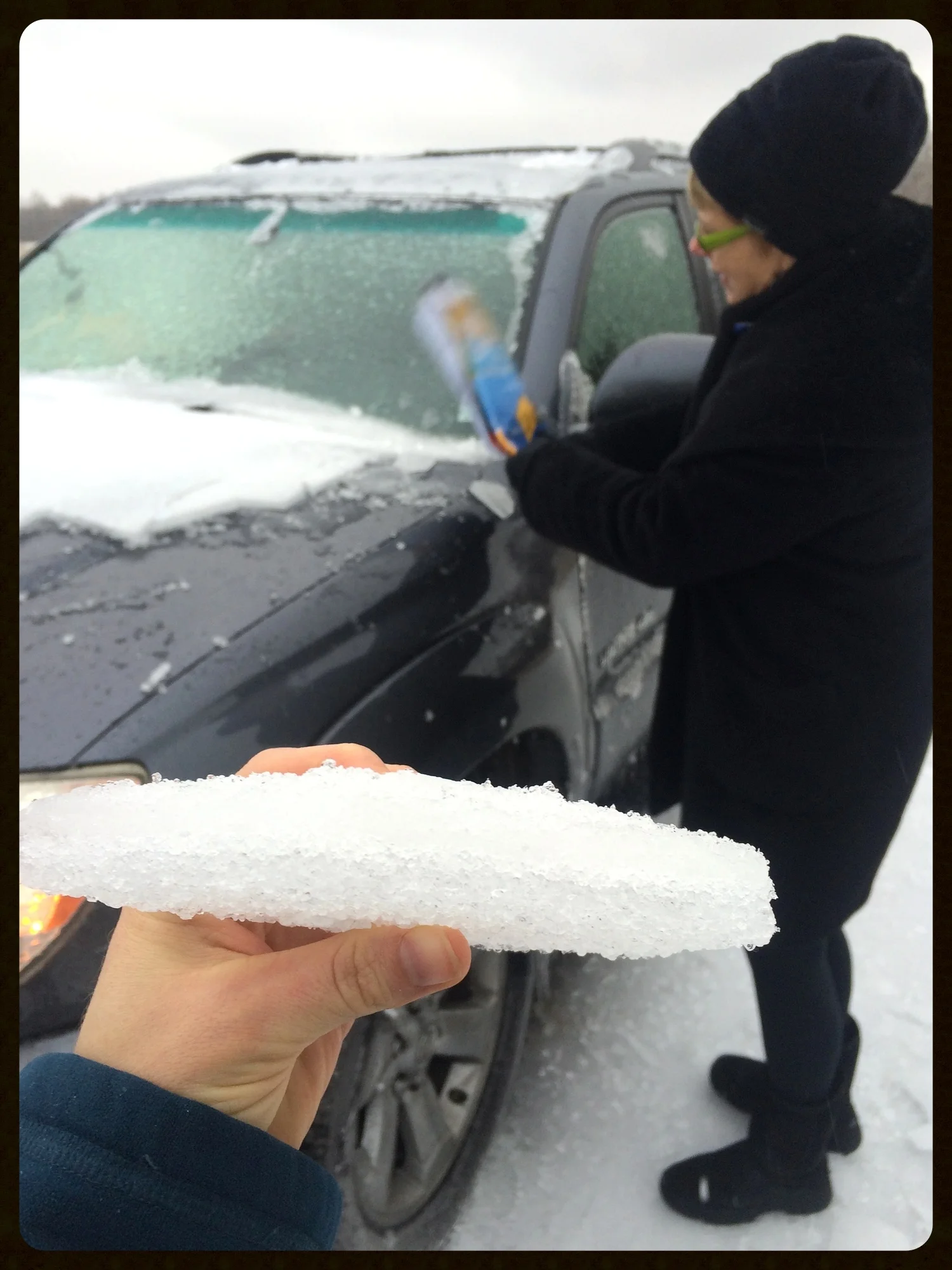 Ice was about an inch thick on my mom's car!
