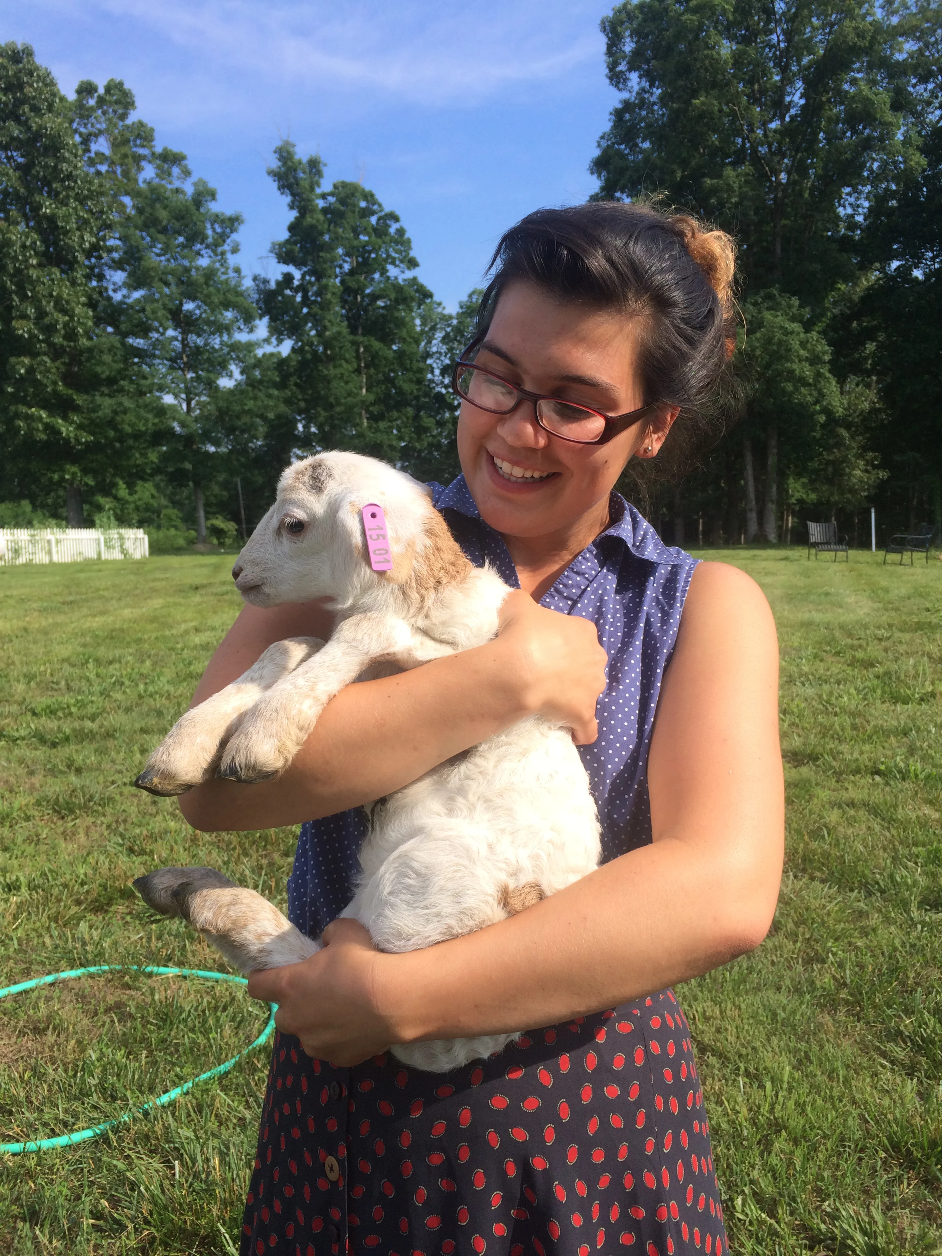 Megan and a baby lamb