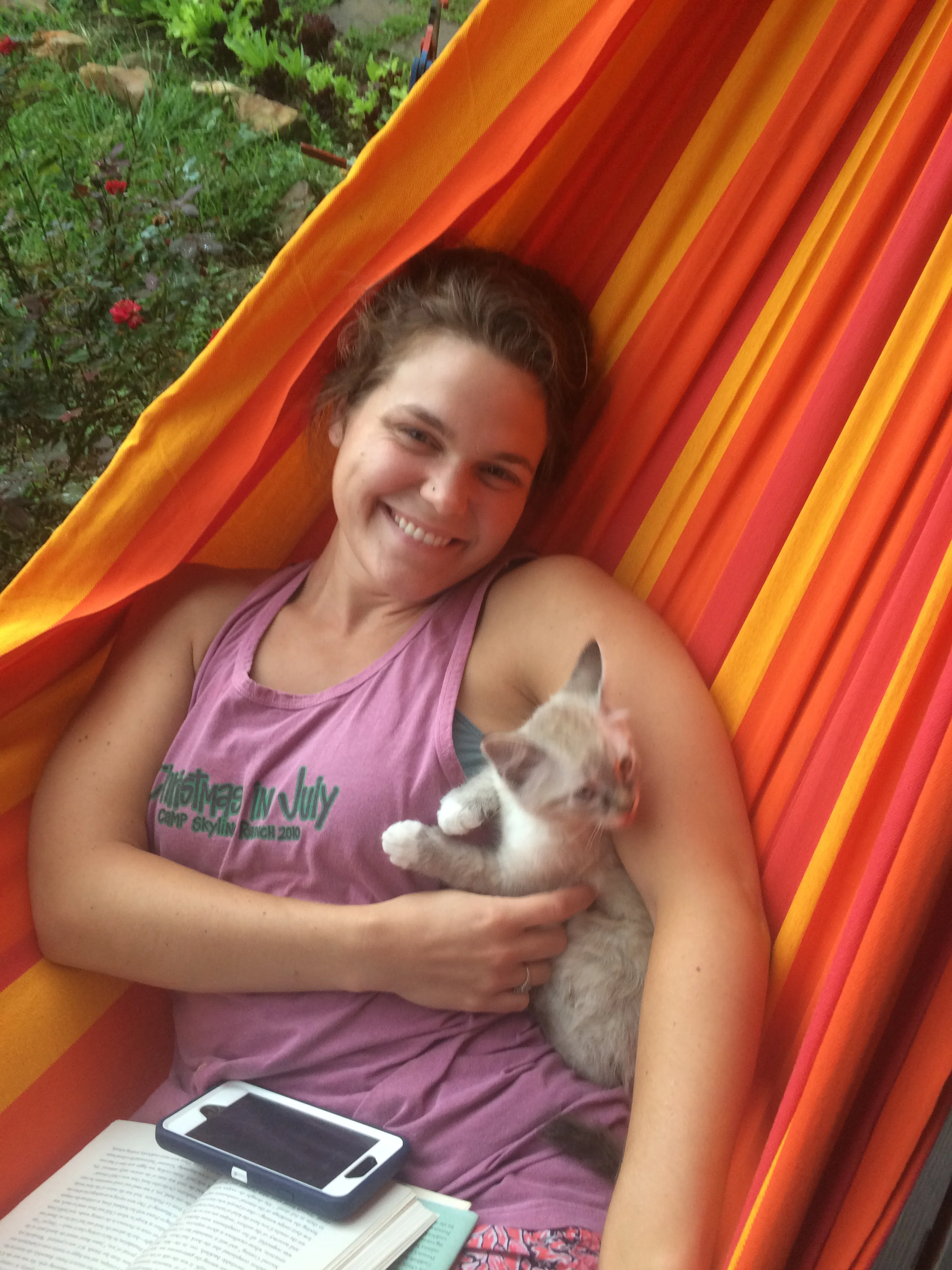 Sarah and her new BFF the kitty