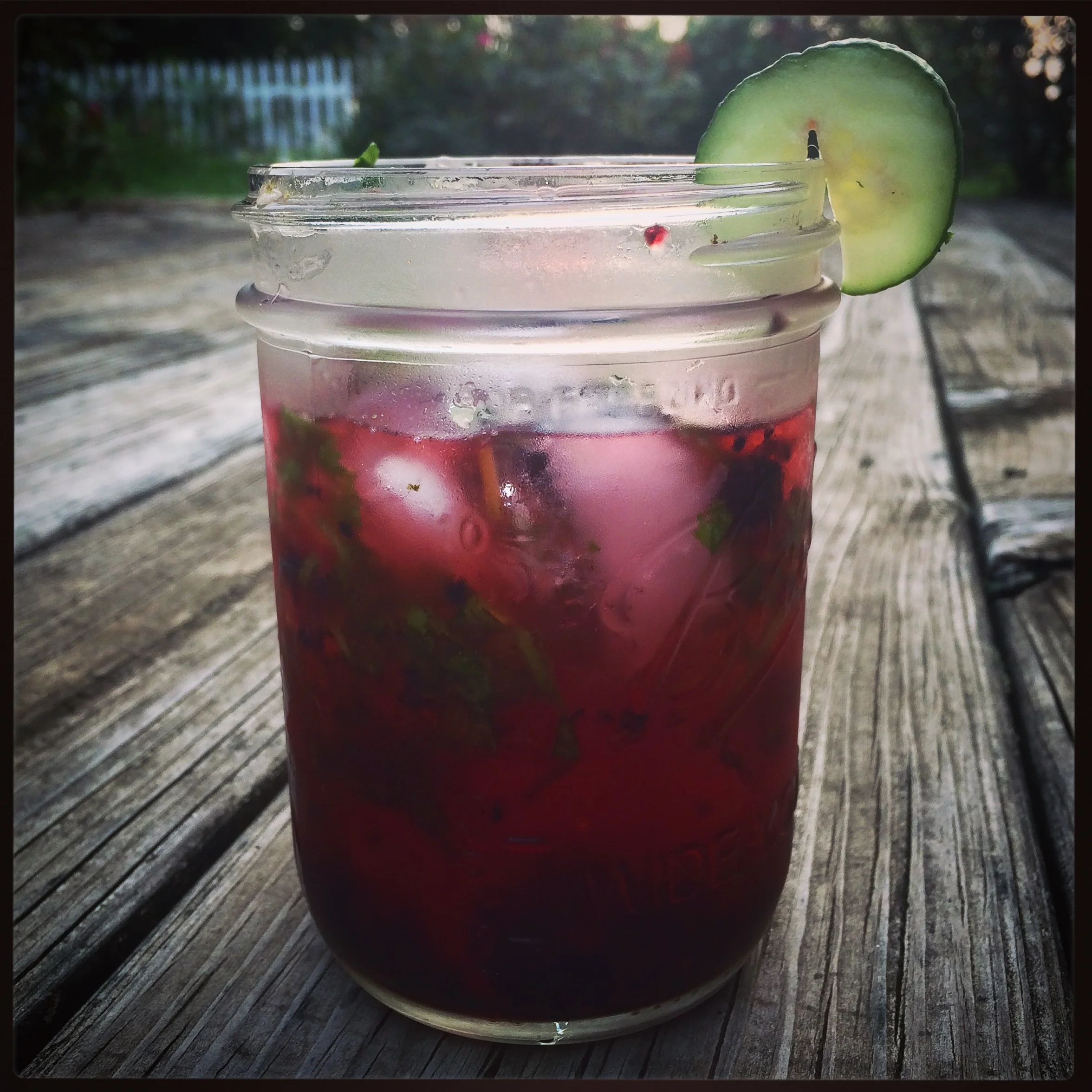 Vodka, crushed wild blackberries, mottled cilantro, tonic, lime with a cuke garnish