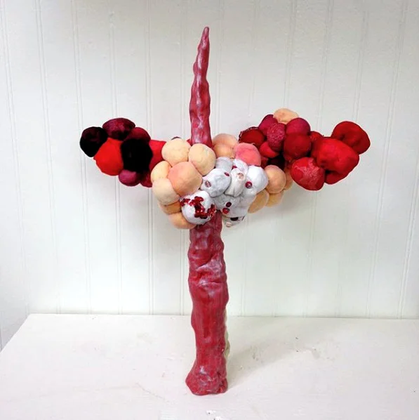 Sight (2018) ceramics, sequins, nylon stockings, towels, q-tips, rug mats, mop, sponges, silk slips, bath loofahs, napkins, bath mats, balloons, packing peanuts, cotton balls, face pads, underwear, beads, dye, micah powder, paint 18” x 15” x 10”
