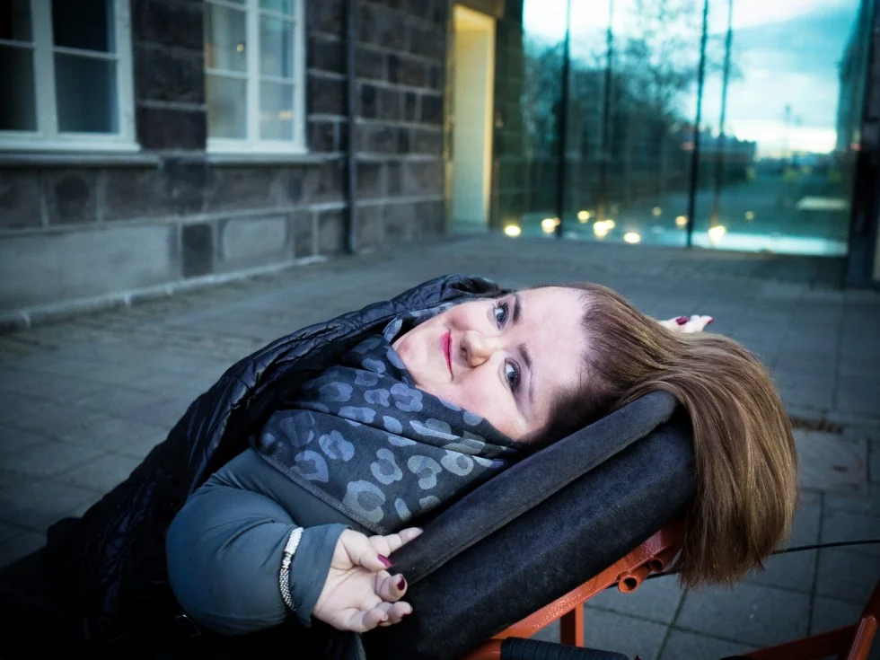 Freyja Haraldsdóttir, MP and Disabled Rights Activist Outside Parliament, Reykjavik Iceland