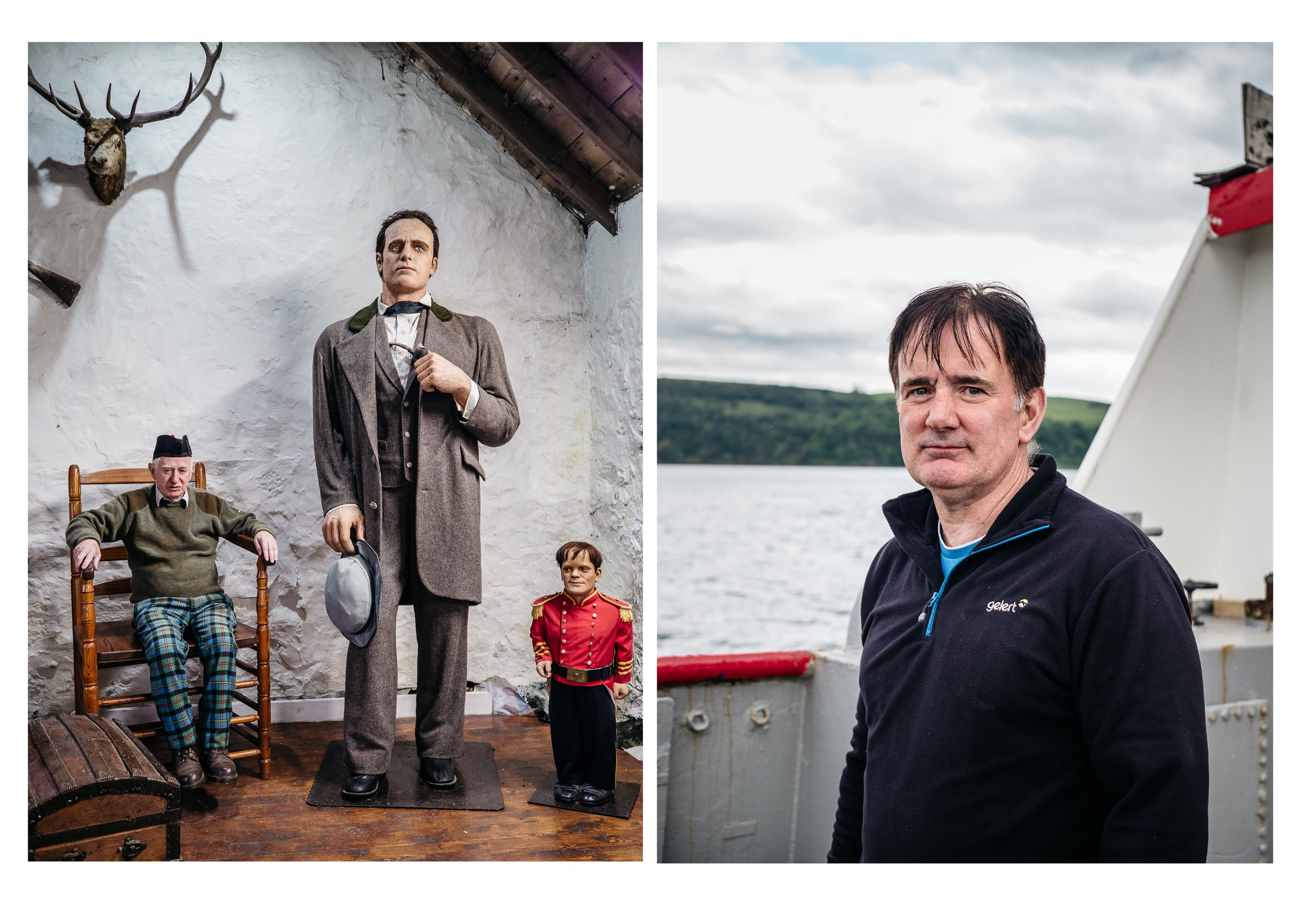 Peter MacAskill in Angus’s Chair (left). Cromarty ferry boat man name unknown (right)