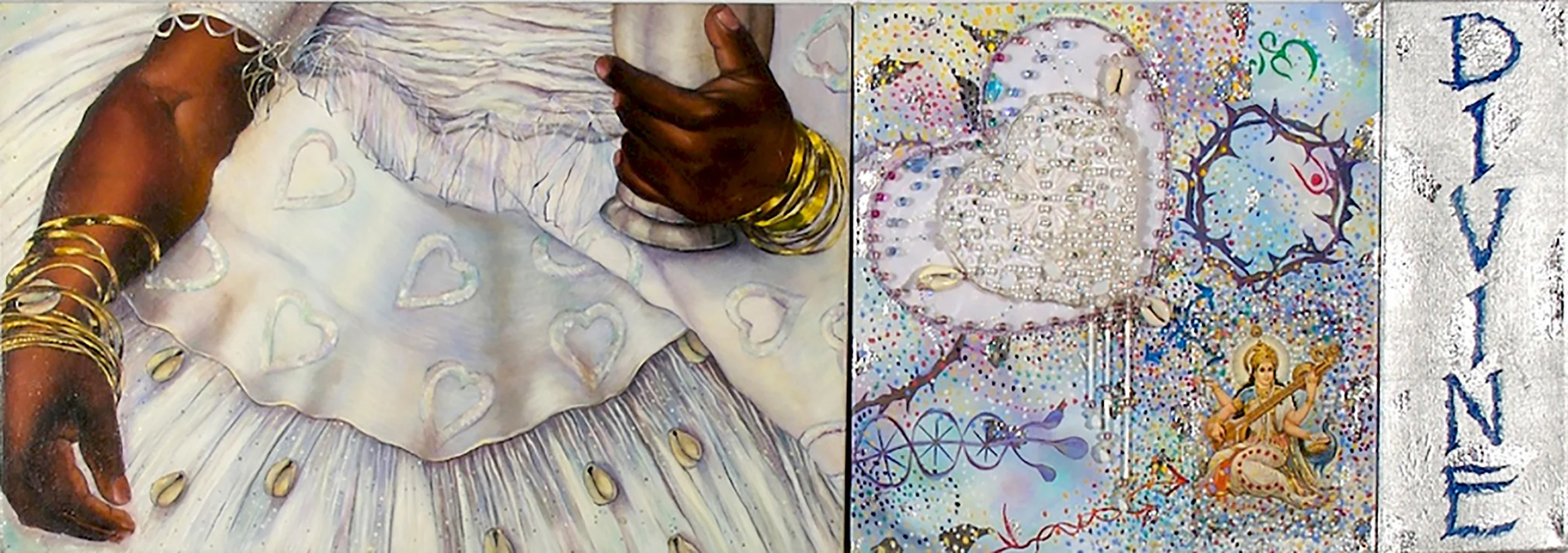 Divine 2007, triptych, oil on canvas, mixed media, 14" x 42"