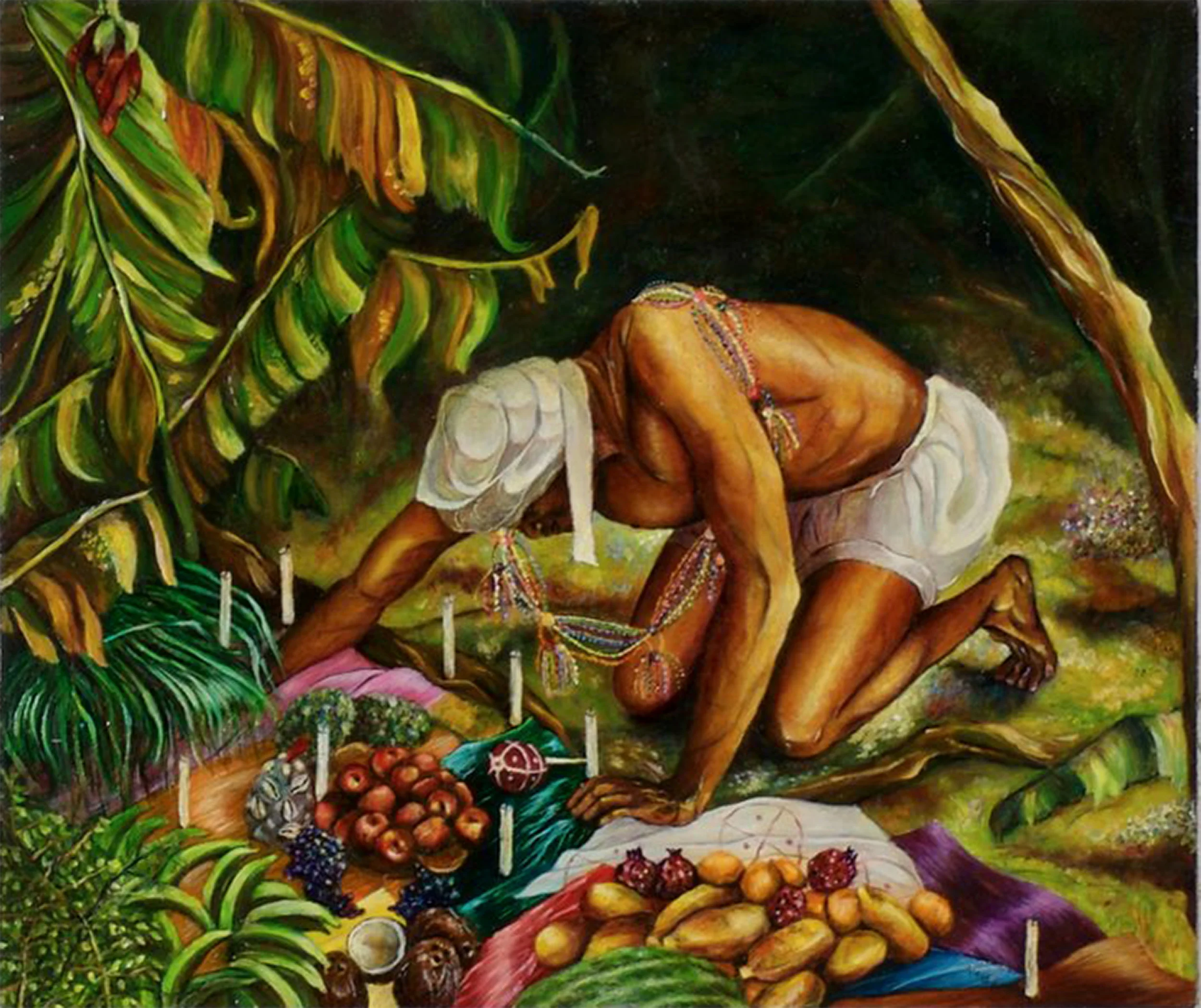 Offerings at la ceiba 2001, oil on canvas, 12" x 14"