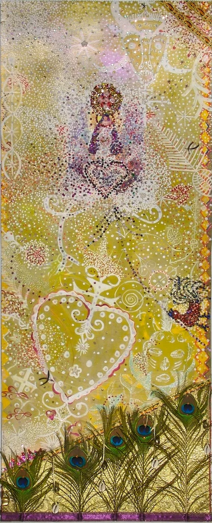 Gold for Ochun 2003, Acrylic, mixed media on paper, 50” x 22”