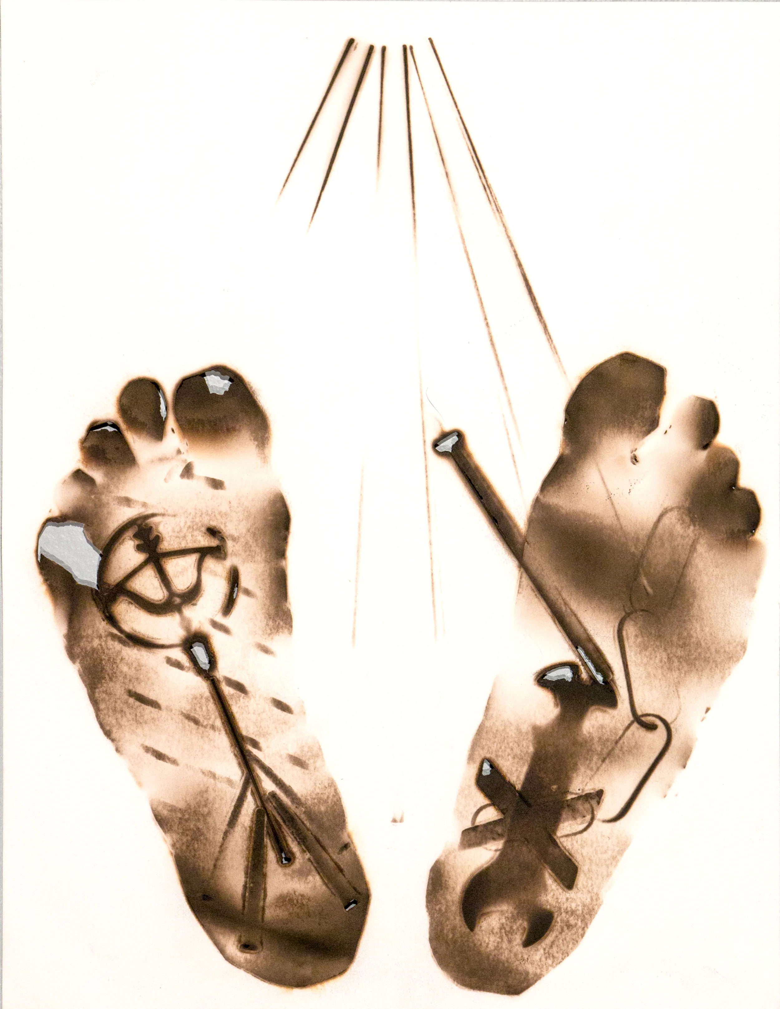 Walk, Don't Run ,- 2015, burning on paper, 12" x 16”