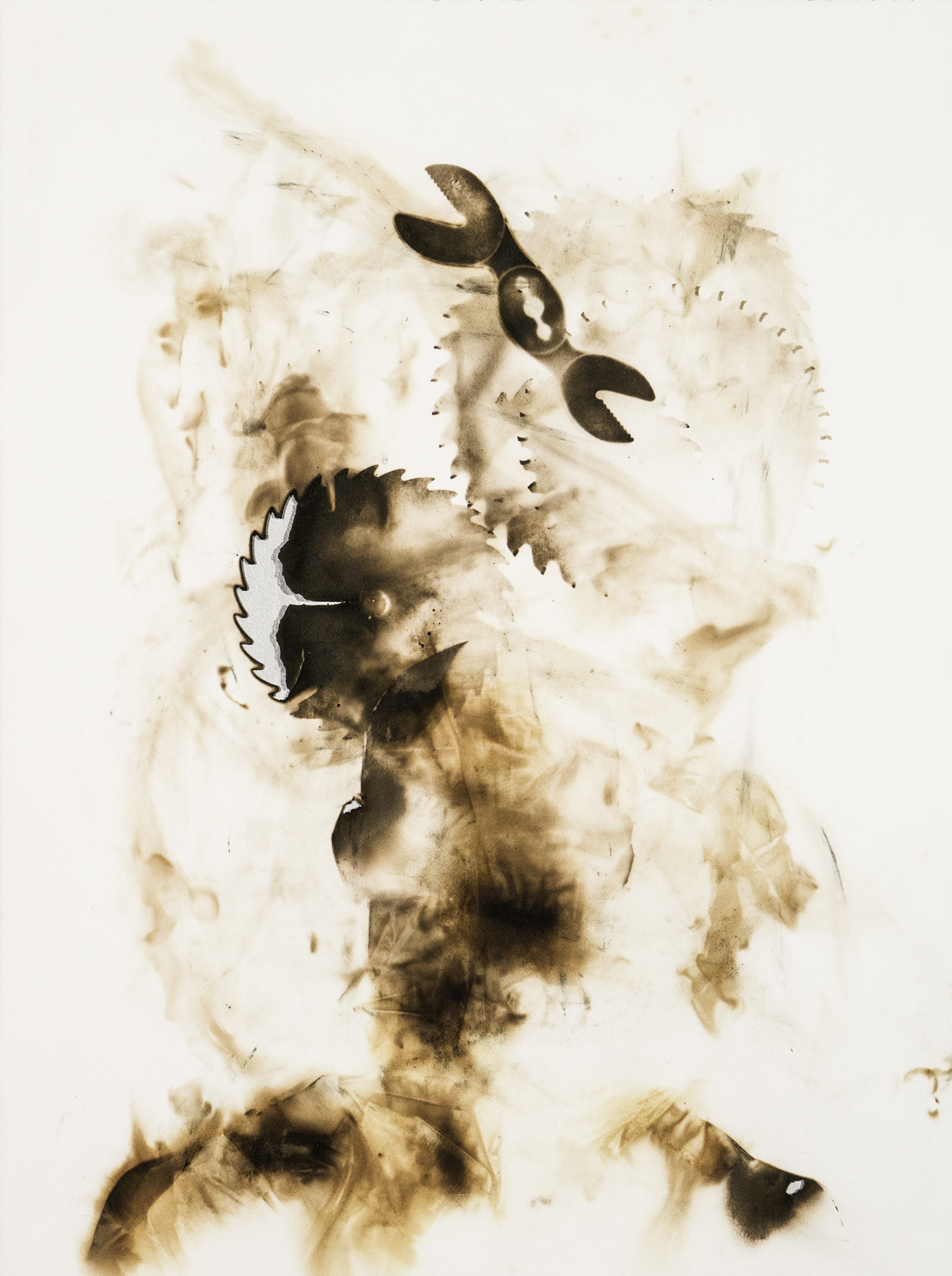Merging Light , 2015, burning on paper, 22” x 30”.