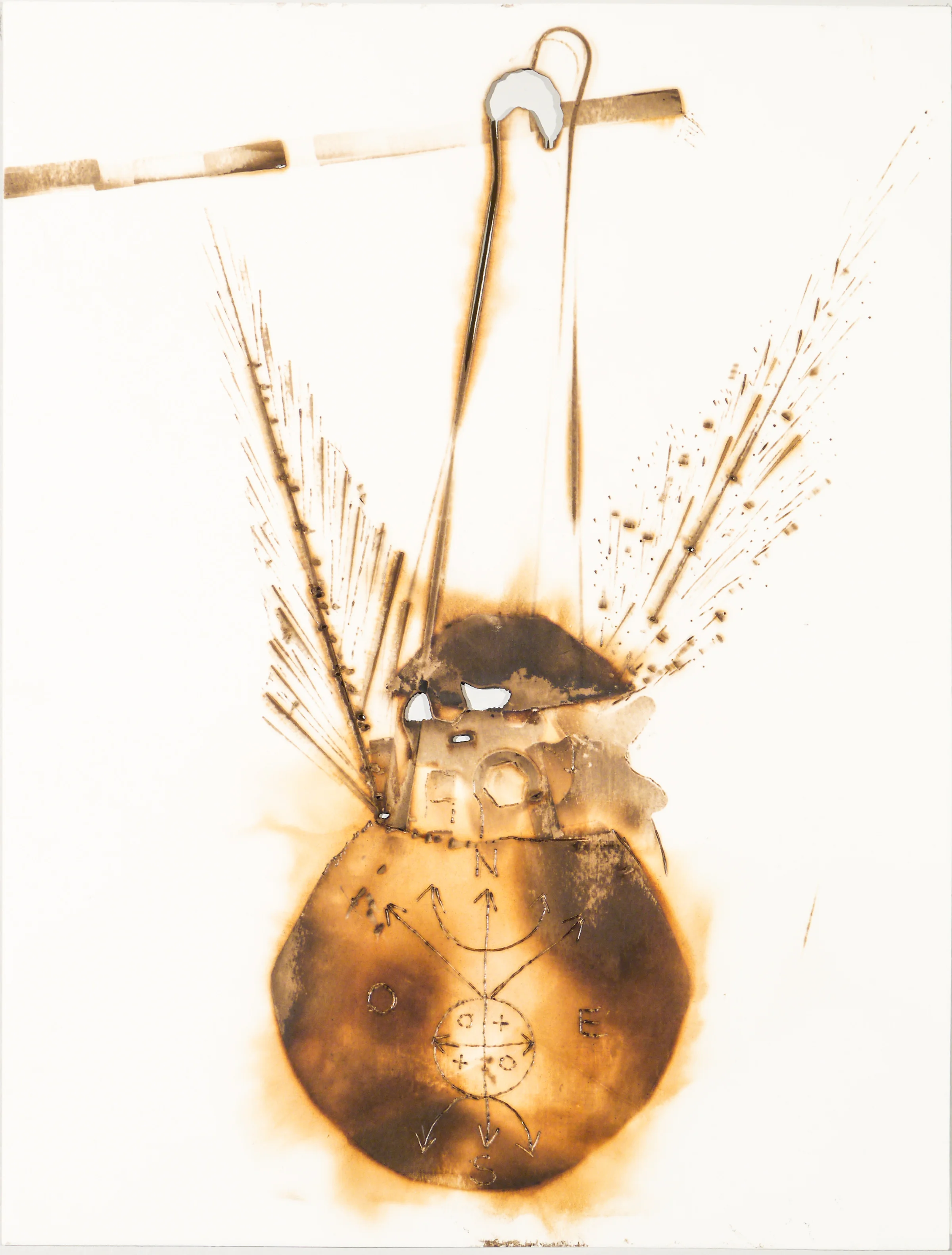 El Jefe, 2015, burning on paper, 12" x 16"