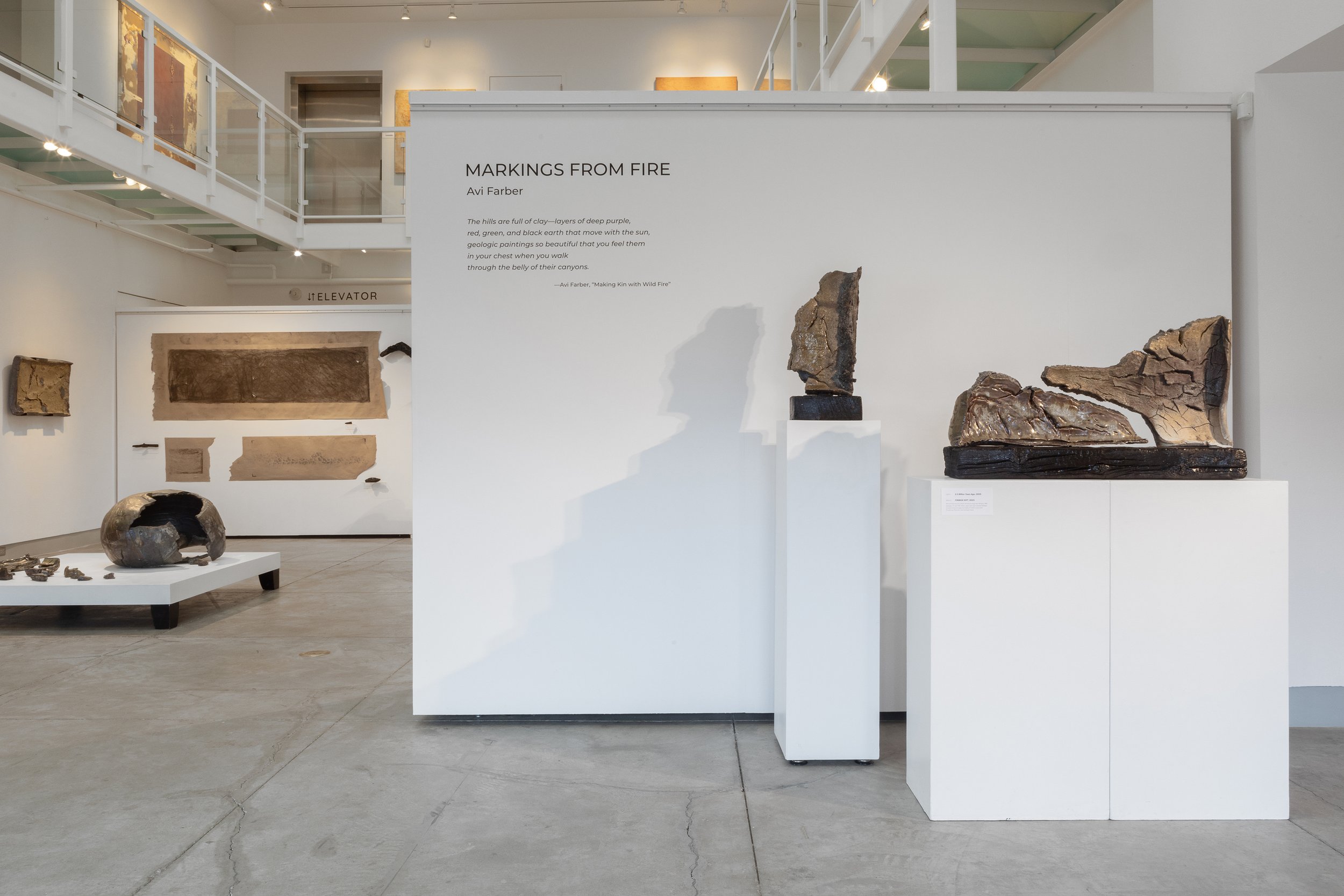   Markings from Fire  is an exhibition of wood-fired ceramics, charcoal drawings, 3-D printed flasks, and video by multimedia artist and former United States Forest Service firefighter Avi Farber. In this exhibition, Farber brings his experience of w