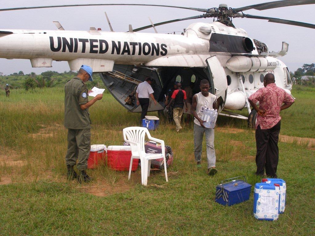 Unloading supplies at Kasongo