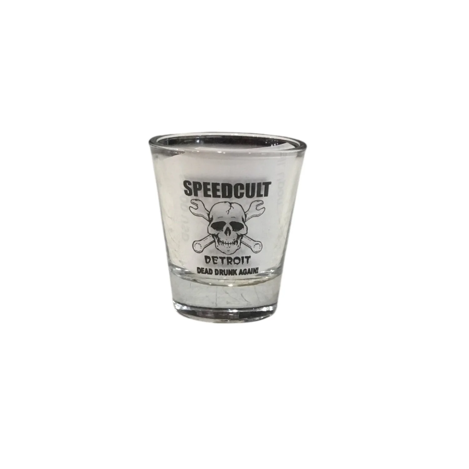 Speedcult New Skull Clear Shot Glass Dead Drunk Again