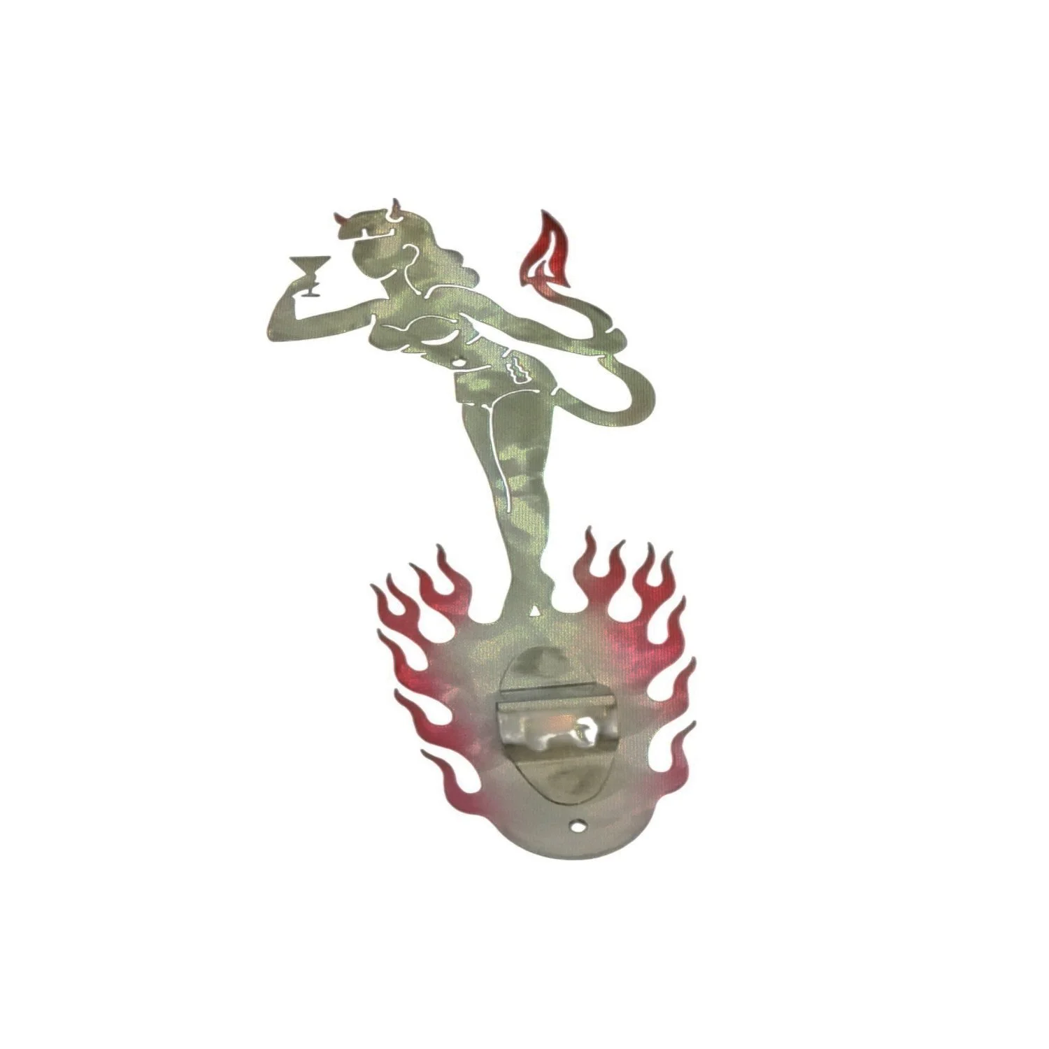 Devil Girl Metal Wall Mount Bottle Opener - Red Flames