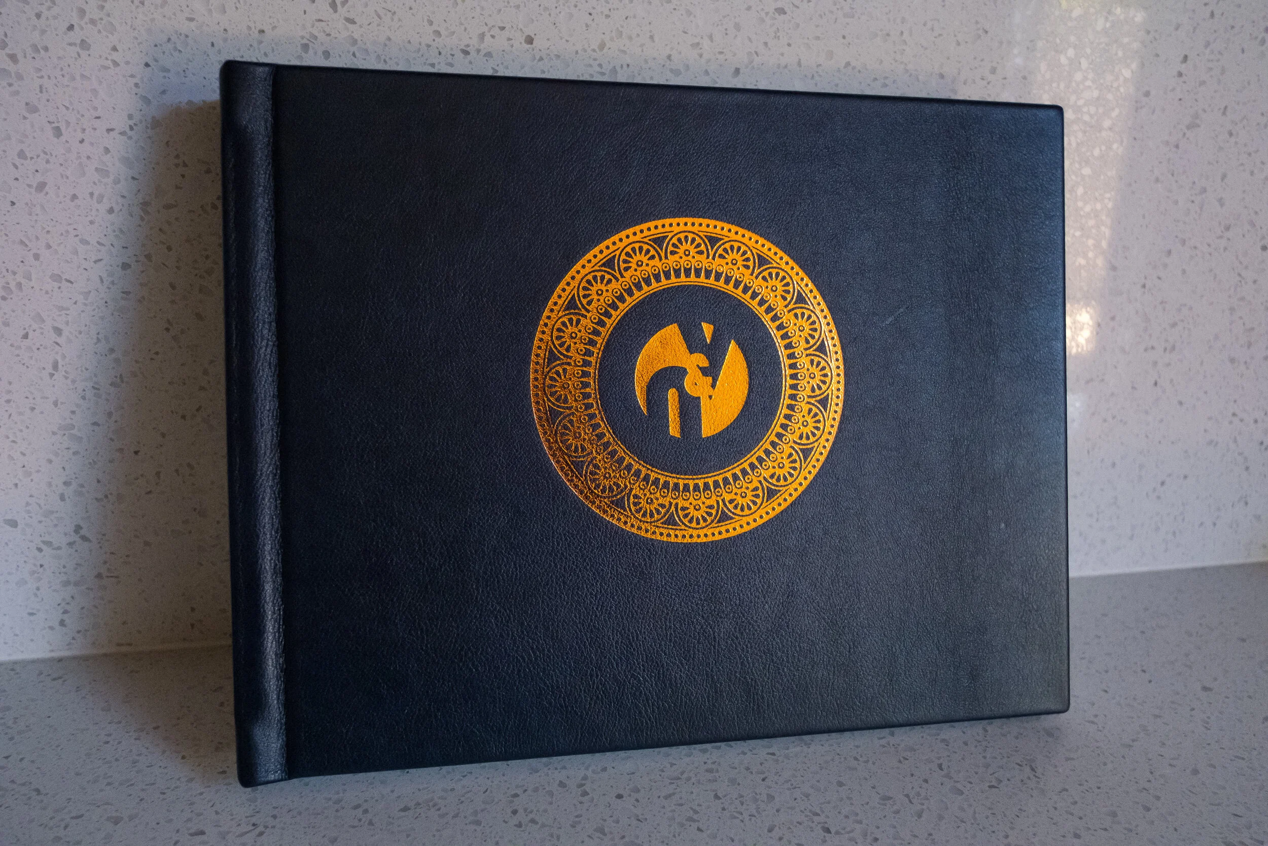 Cover: Genuine Leather - Navy, COPPER foil custom logo imprint