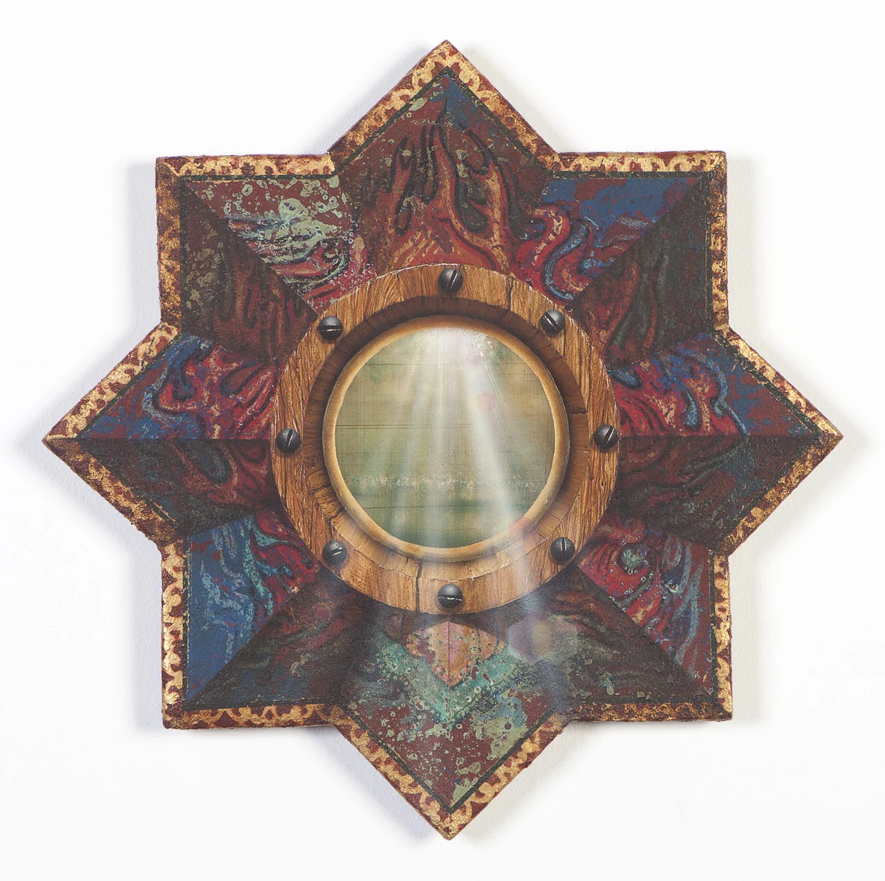 Lotus Portal , 2013 Acrylic, Gouache, Plaster, and Wood 14 x 14 x ⅞ in. 