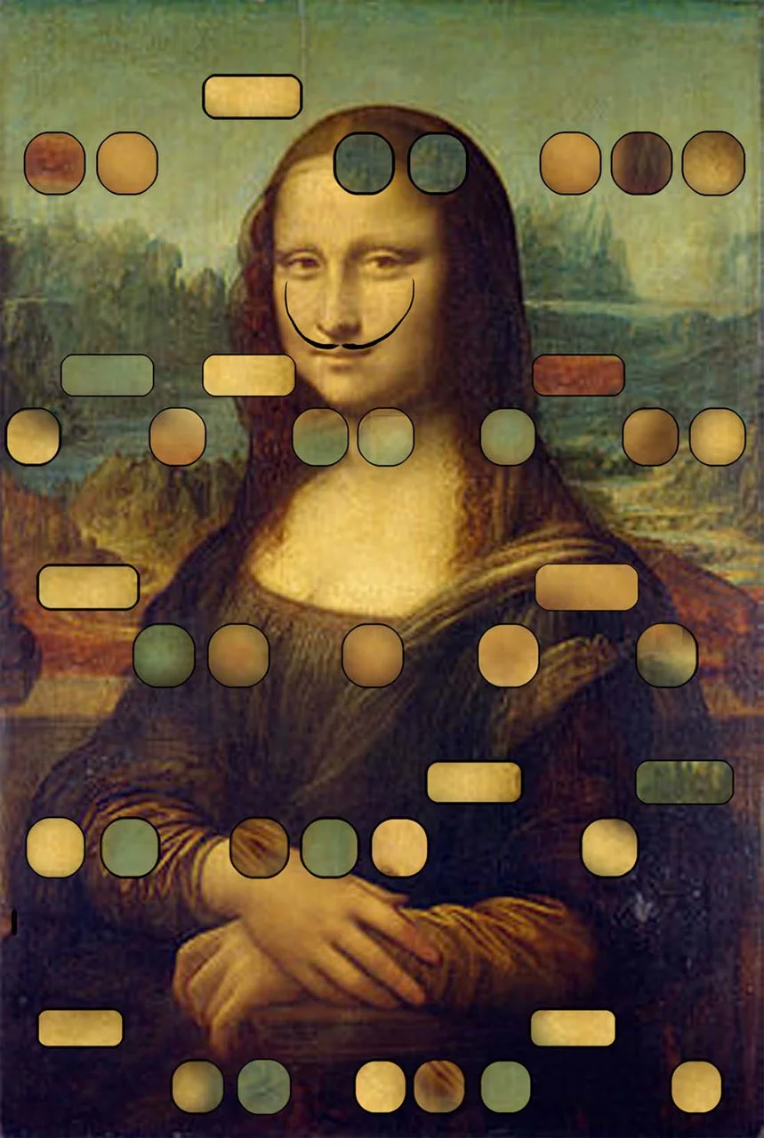 It's All Derivative, Mona as Dali, 2014, Edition 1 of 5 Mixed media with gold foil on canvas 30 x 24