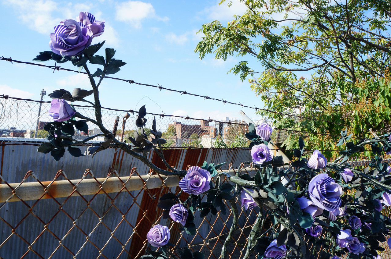 Branded Rose (Violet) , 2015 Ralph Lauren Shirts, Wire, Tape Variable dimension