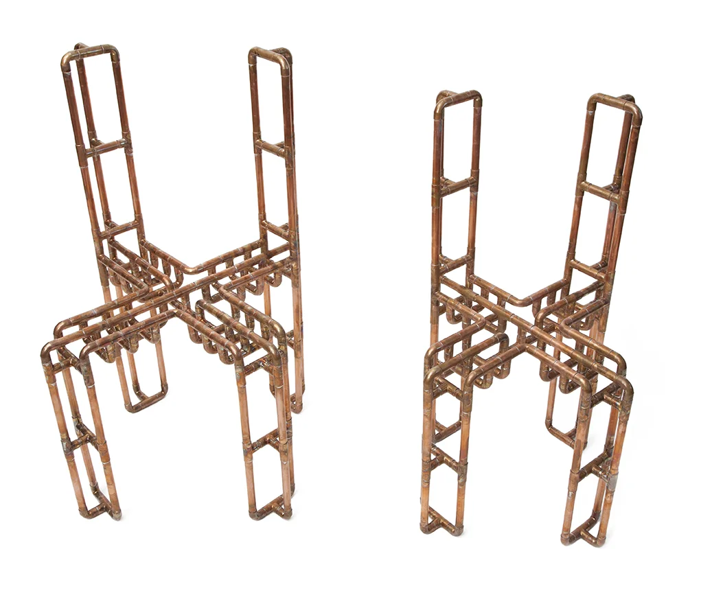 XX & YY Chairs, 2014 Copper (XX): 34.25 x 17 x 17 in. seat 17.5 in. (YY): 32 x 14 x 14 in. seat 16.5 in. 