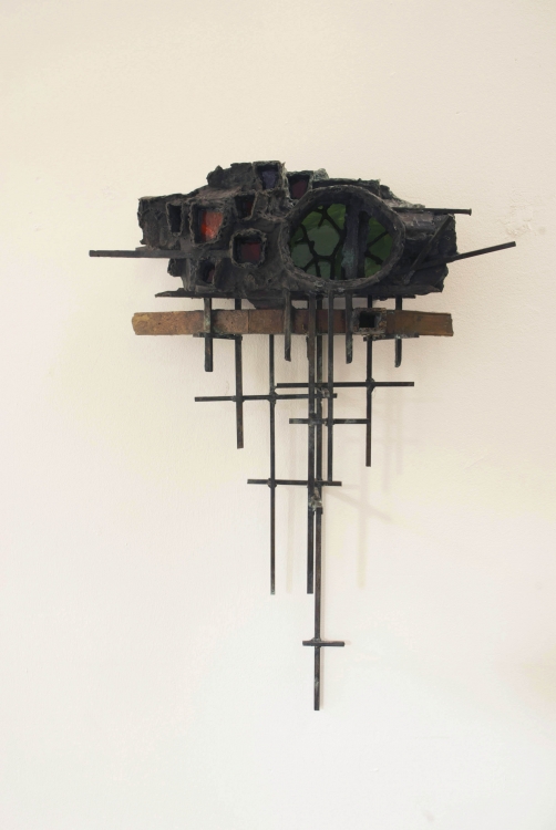 Untitled (wall sculpture) , 2012 Bronze, Glass, Steel 35 x 11 x 7 in.