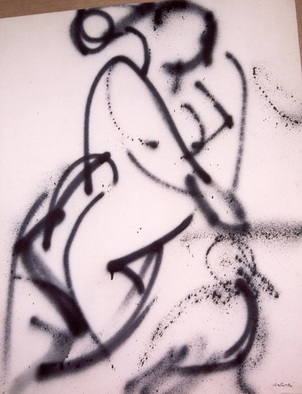 Seated Nude (self-portrait), 1959 Spray paint on paper 28 1/2 x 22-1/2