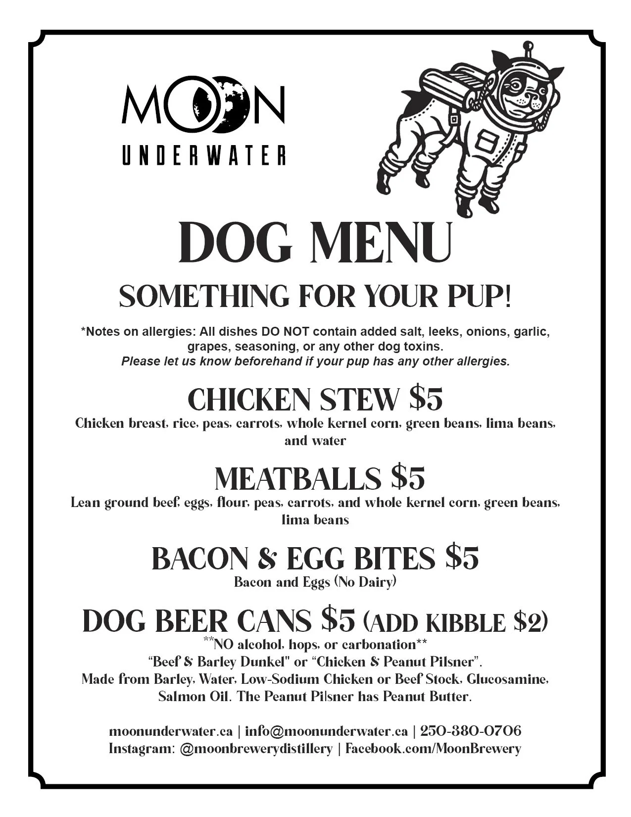 Dog Menu — Moon Brewery & Pub