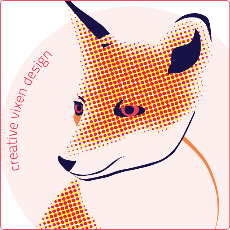 Creative Vixen Design logo (a red and yellow pop-art style fox with a pale pink circle in the background)