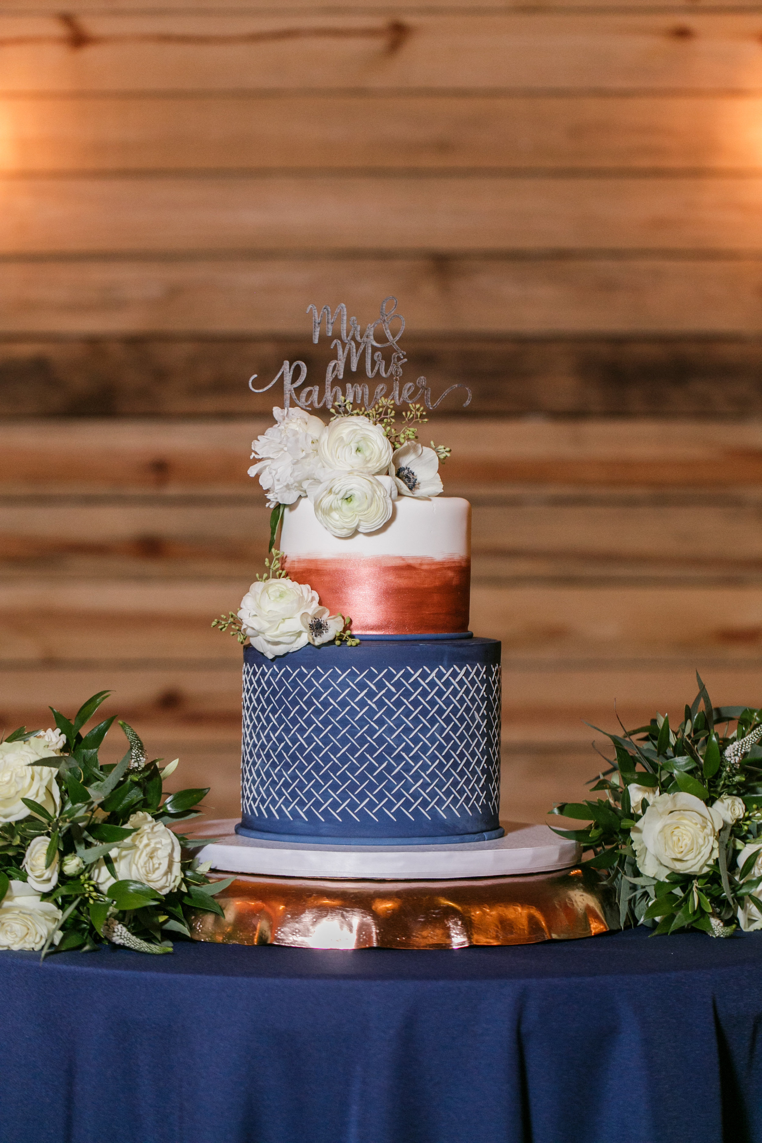 blue and copper wedding cake.jpg