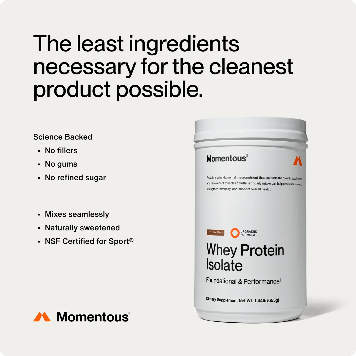 Momentous Whey Protein, clean, NSF Certified for Sport, Peak Performance, recommended by Stacy Sims