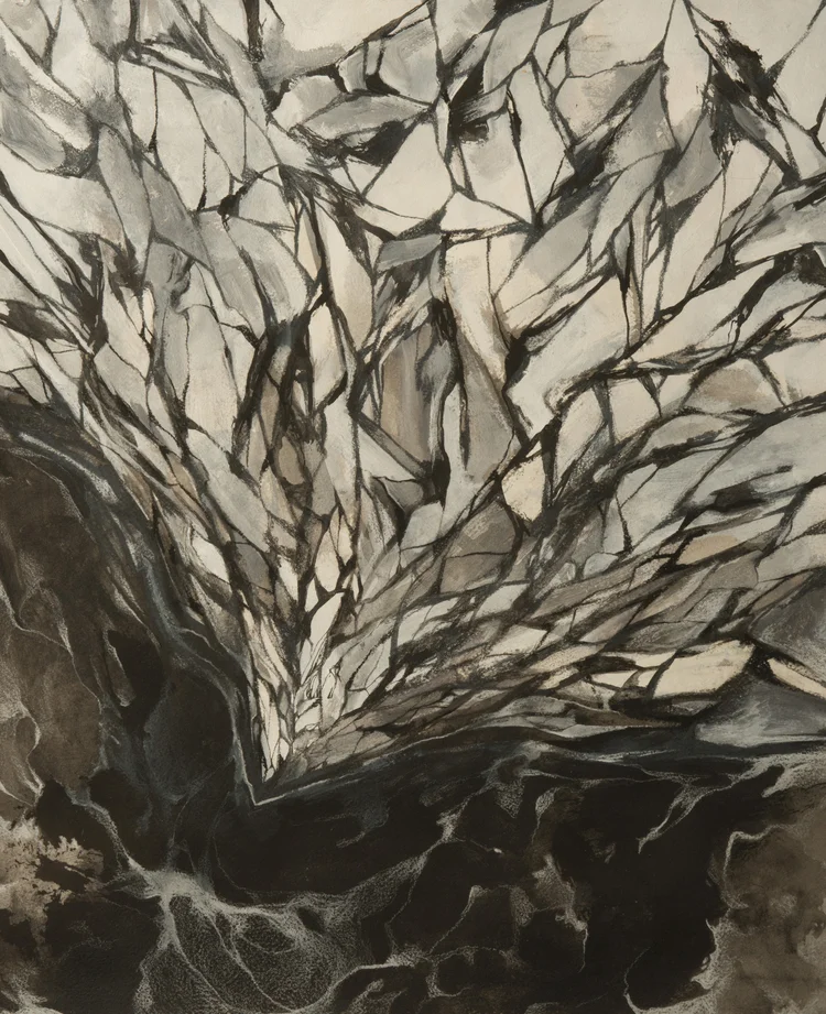 Untitled, 2015, ink acrylic and charcoal on watercolor paper, 24 x 18 inches