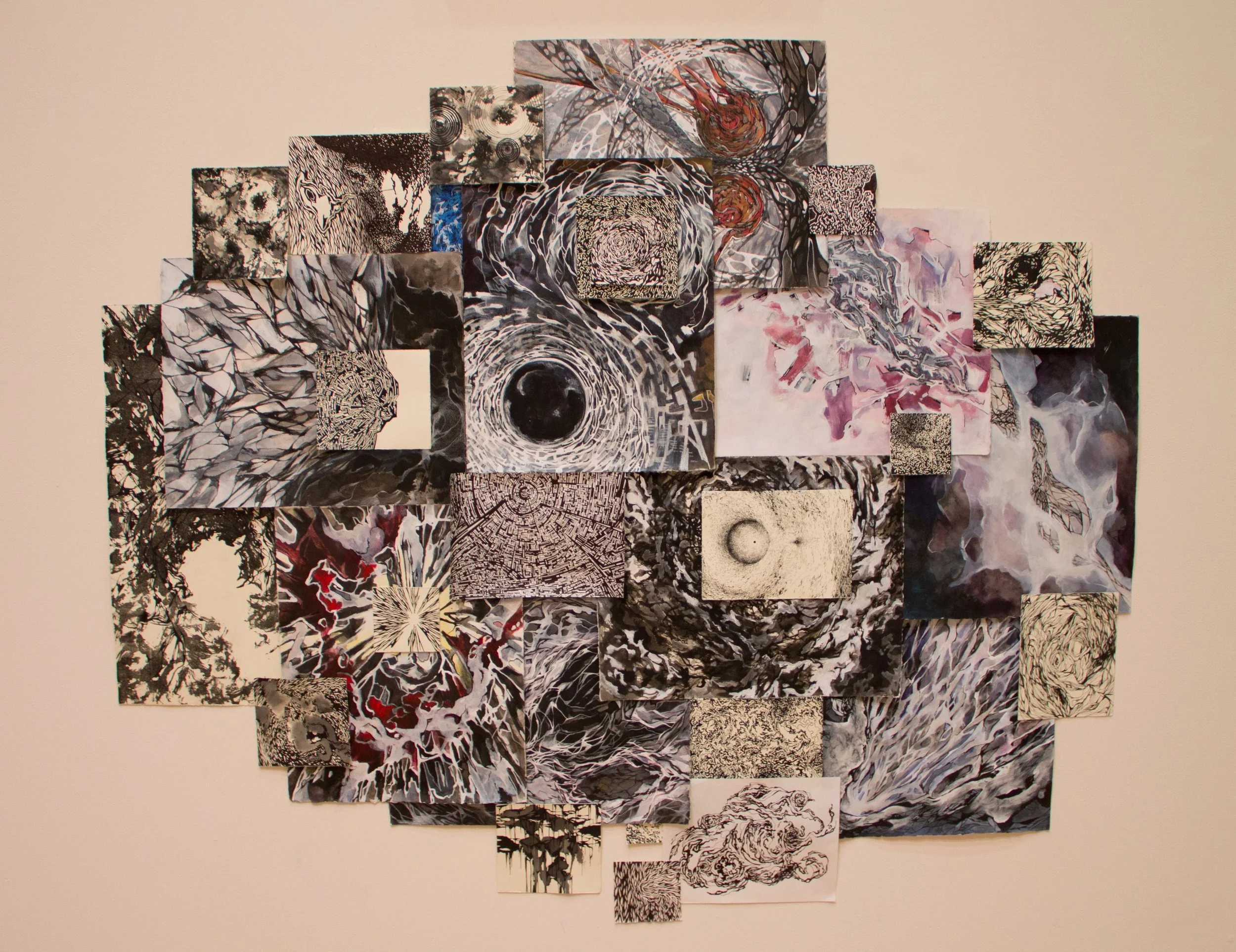 2015, collage of drawings (ink charcoal acrylic and pencil on paper), 60 x 72 inches