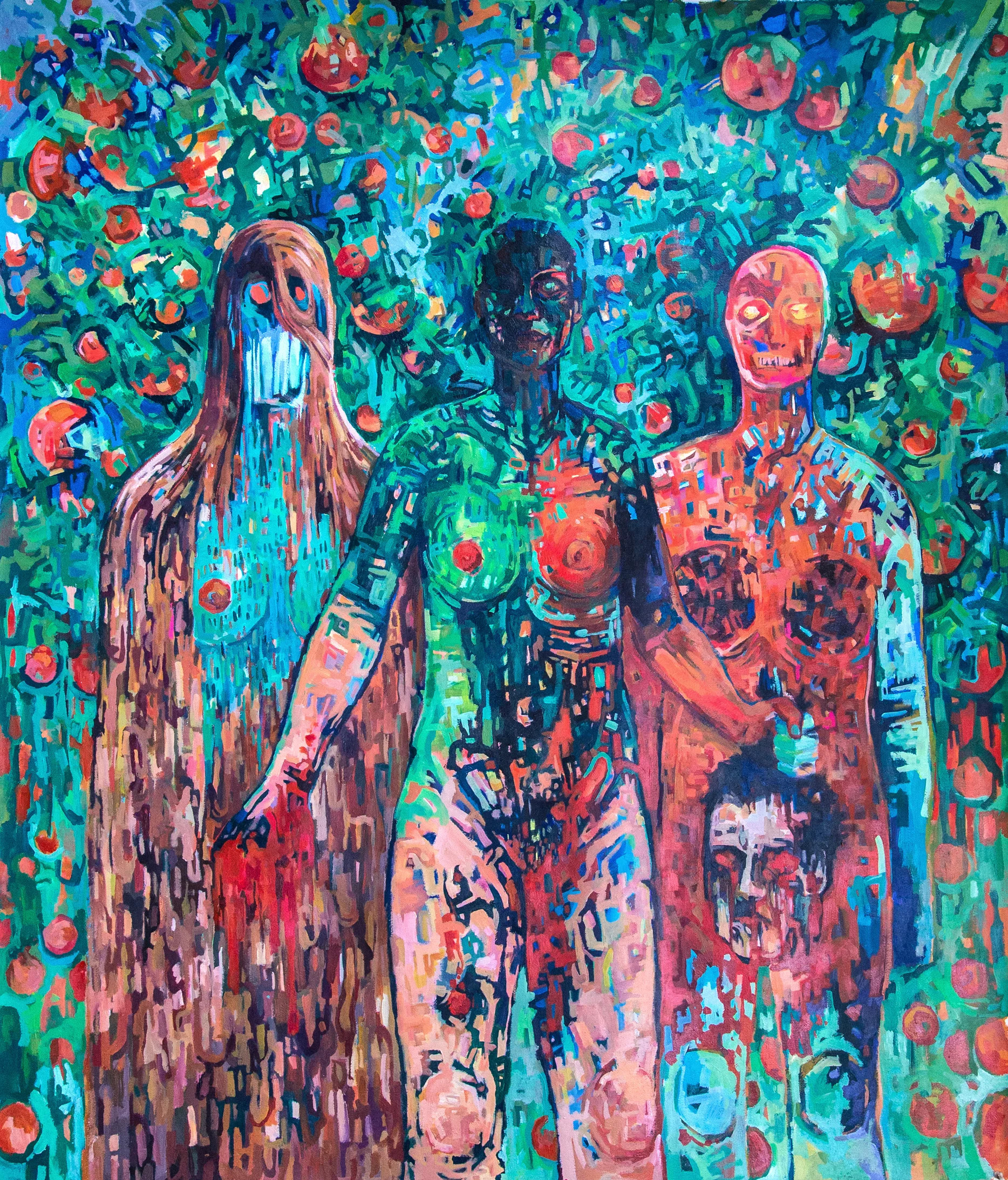 Agnes, Judith, and Agatha, 2017, Acrylic on Watercolor Paper, 52 x 40 inches