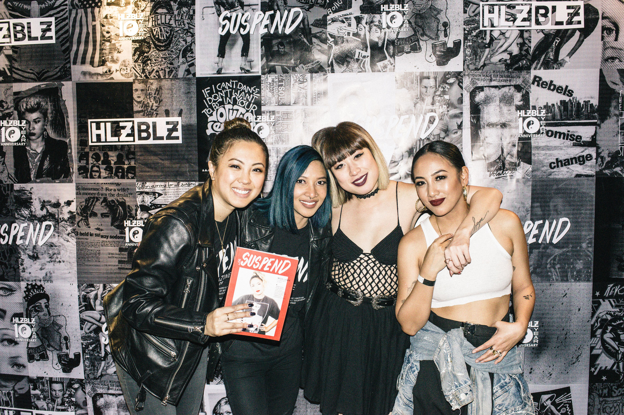  Miss Lawn with Nicole Phung and EIC Diane Abapo and Fashion Editor Leslie Corpuz of SUSPEND at the ISSUE 06 Release Party x 10YR HLZBLZ Anniversary (Feb 11) at Globe Theater. / Photo: © Jonathan Tate for SUSPEND Magazine. 