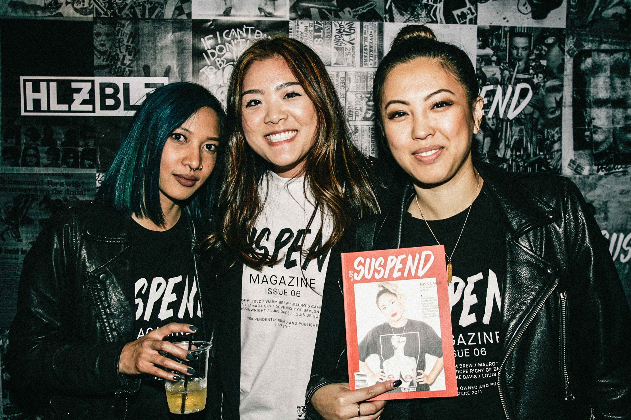  Leslie Corpuz, Hannah Song, and EIC Diane Abapo at the ISSUE 06 Release Party x 10YR HLZBLZ Anniversary (Feb 11) at Globe Theater. / Photo: © Jonathan Tate for SUSPEND Magazine. 