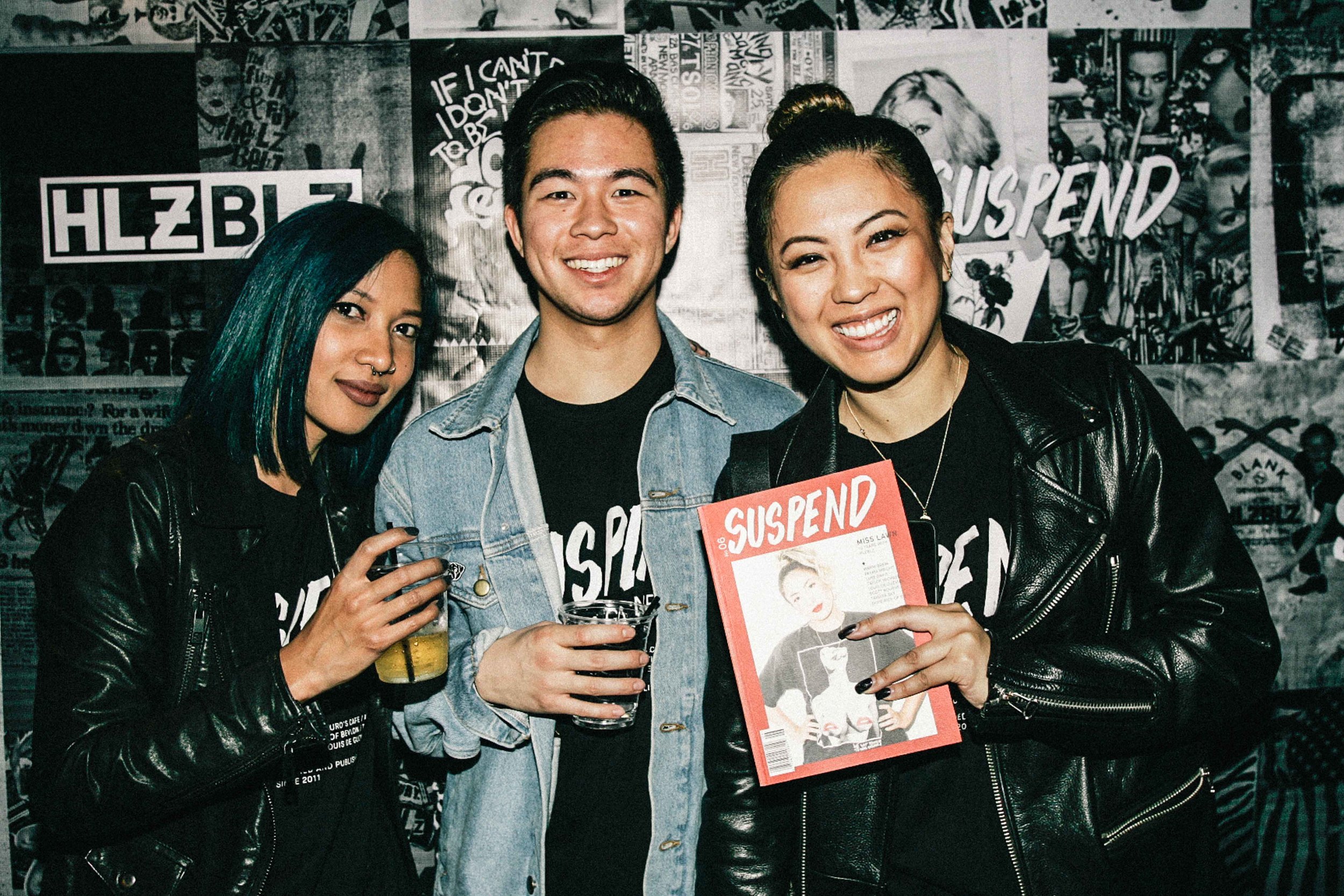  Leslie Corpuz, Brennan de Aguirre, and EIC Diane Abapo at the ISSUE 06 Release Party x 10YR HLZBLZ Anniversary (Feb 11) at Globe Theater. / Photo: © Jonathan Tate for SUSPEND Magazine. 