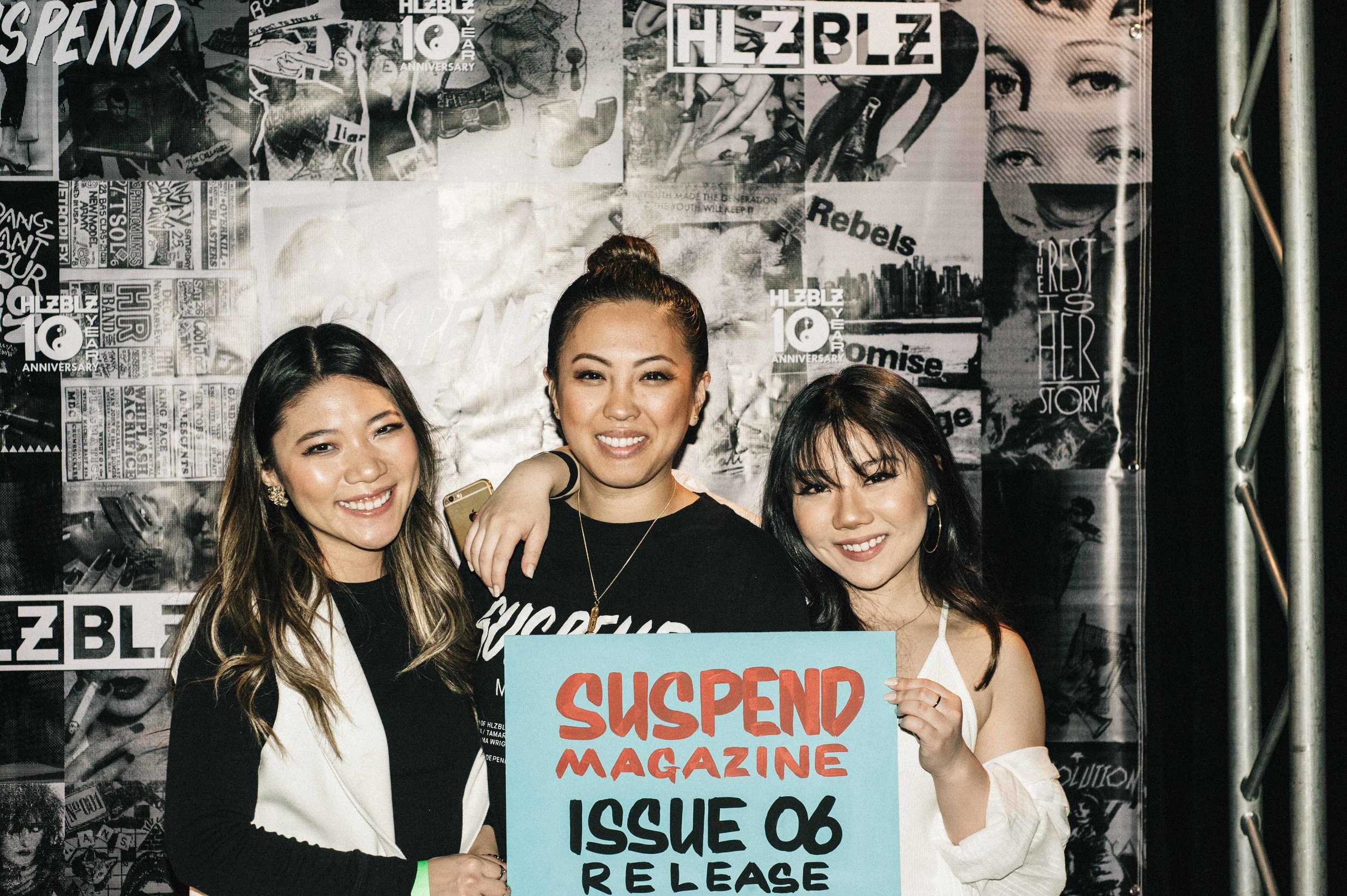  EIC Diane Abapo with SUSPEND photographer Christy J. Kim at the ISSUE 06 Launch x HLZBLZ 10Year Anniversary (Feb 11) at Globe Theater. / Photo: © Jordan Abapo for SUSPEND Magazine 