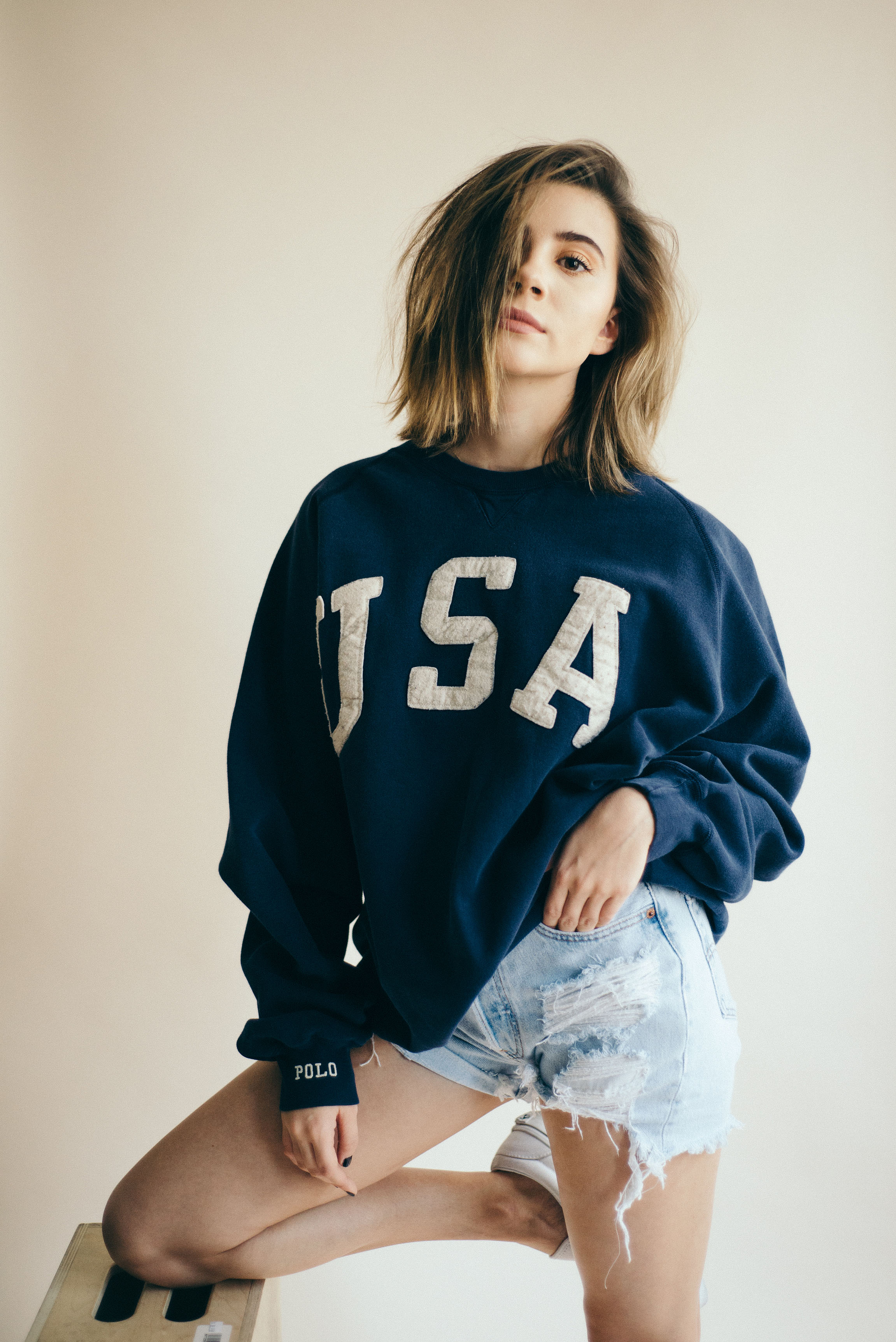  Olivia Stuck for SUSPEND Magazine photographed by Diane Abapo;&nbsp; Polo USA sweatshirt from  Tried &amp; True Co.   