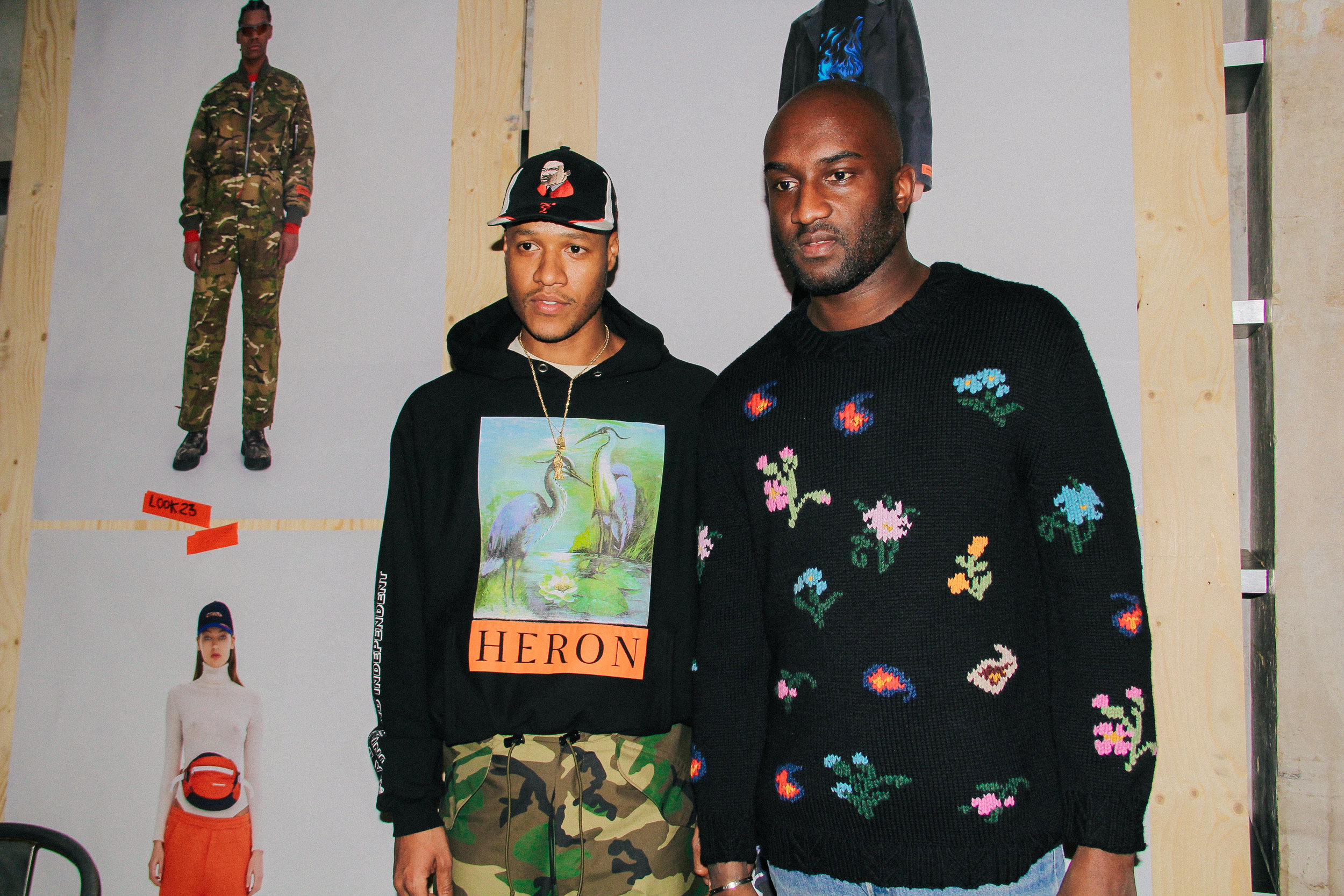  Heron Preston with Virgil Abloh at Preston's FOR YOU, THE WORLD presentation during PFW. / Photo: © Angella Choe for SUSPEND Magazine 