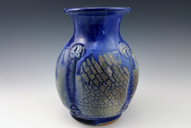 Wood Fired Blue Sodium Silicate Vase