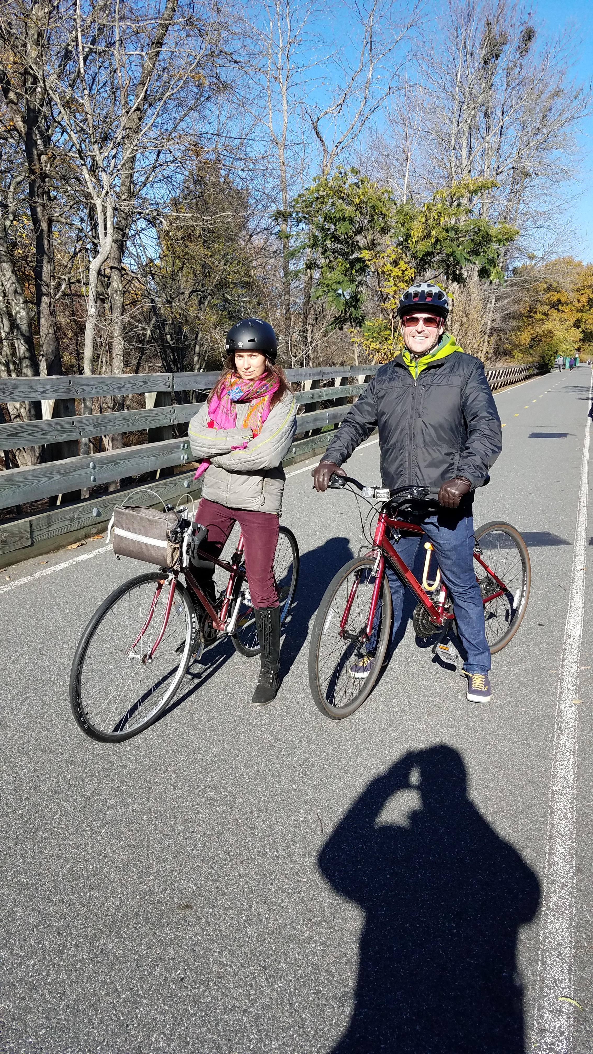 Mike and Sasha taking a lunch break ride along the river