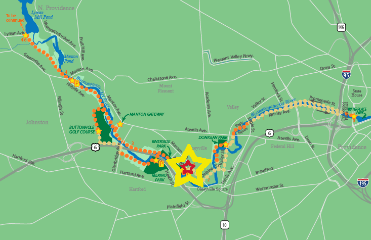 A map of the River Greenway, the star marks our location