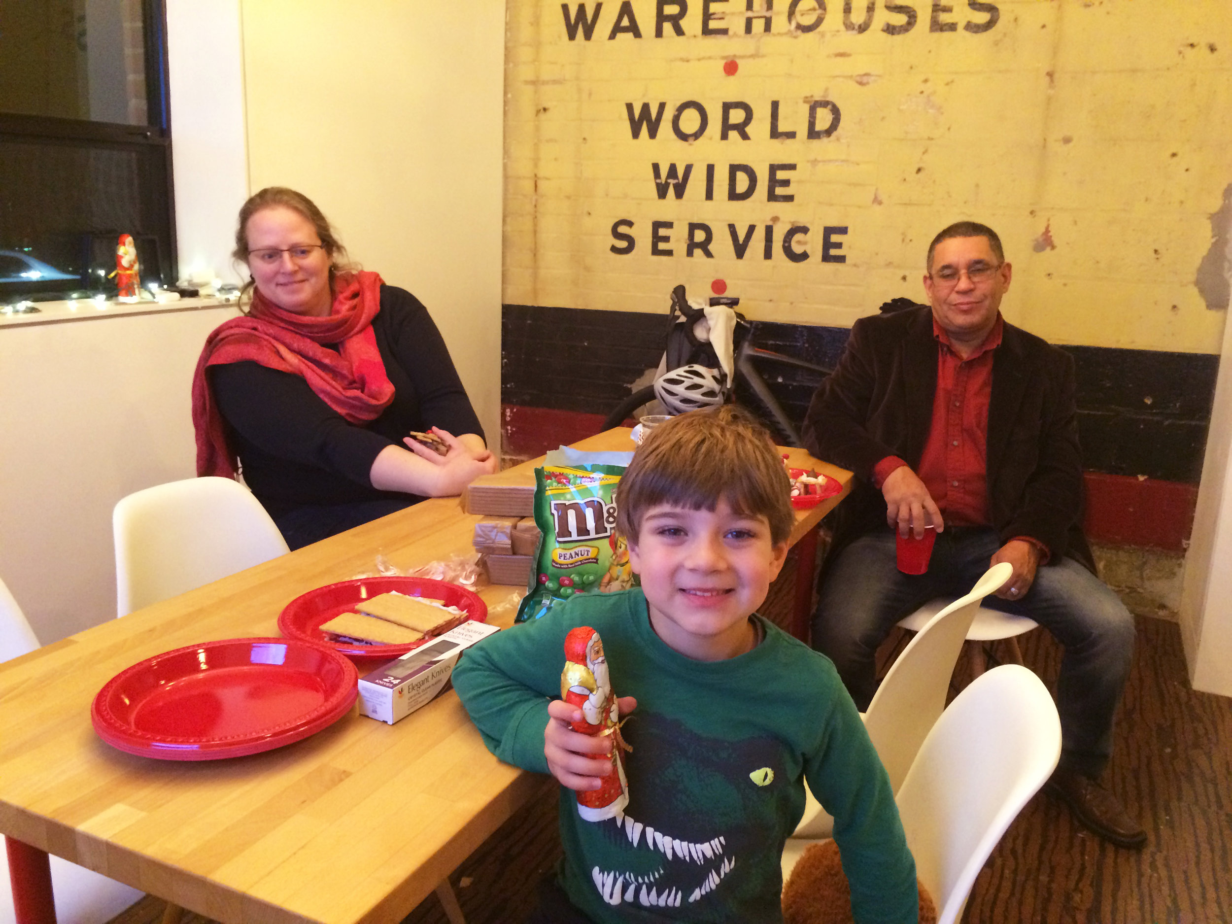 Noah, age 5, awarded chocolate Santa 