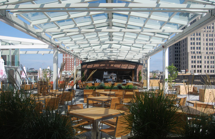 The rooftop restaurant at the G brings crowds looking to lounge within the sky scape of Providence