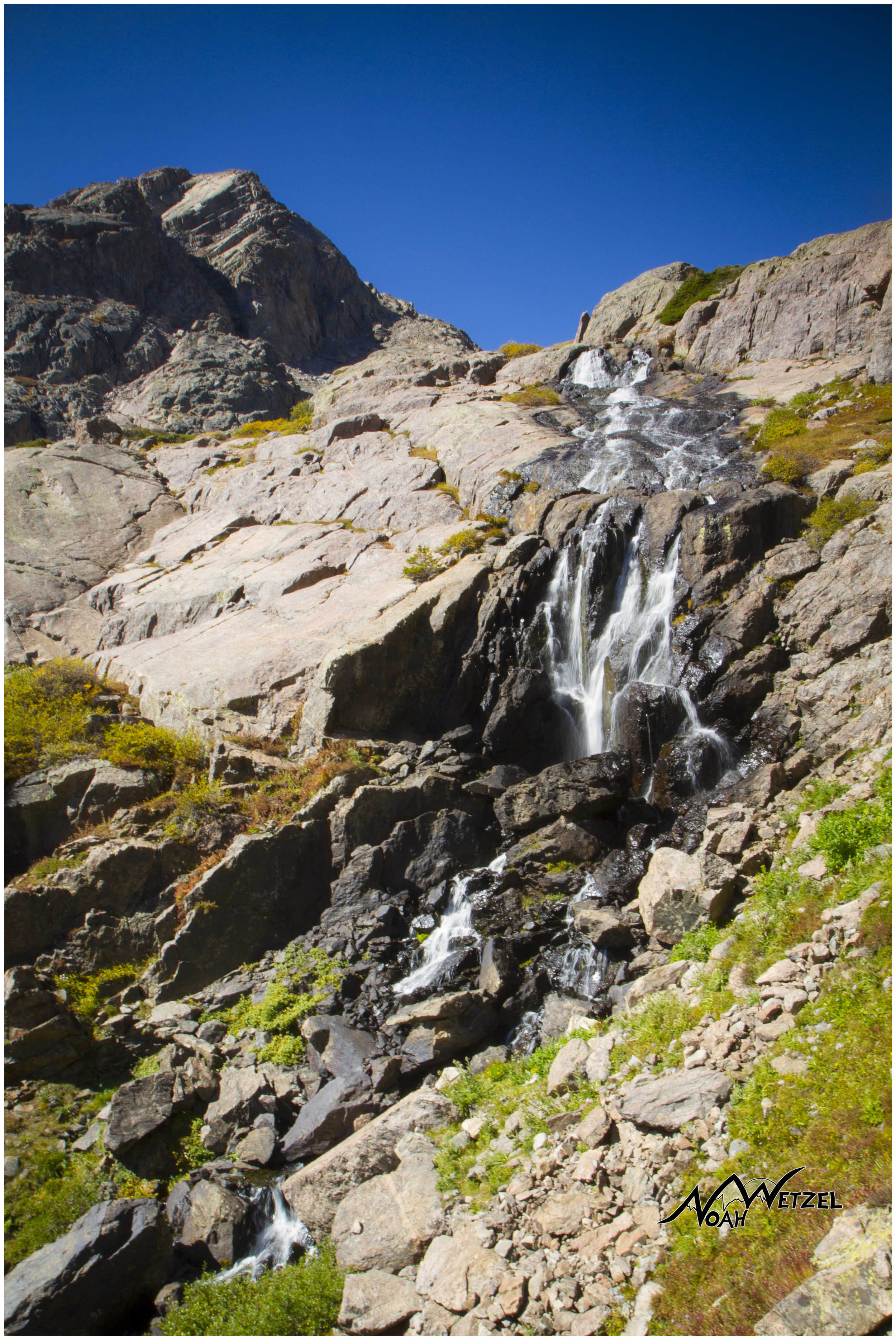 Waterfall coming down from 12,365ft Tuhare Lakes. Holy Cross Wilderness