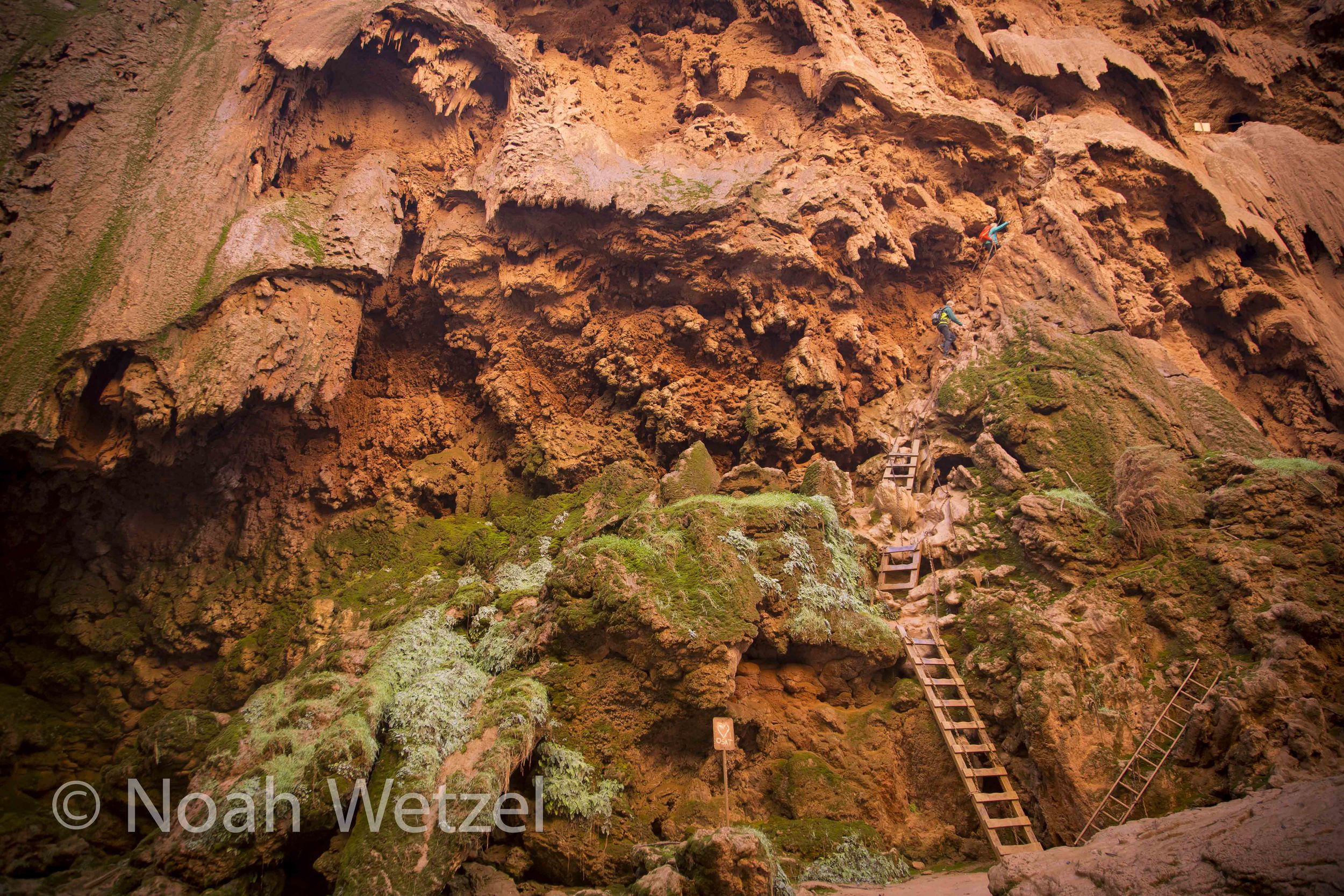 Rachel and Jerome ascend the Indiana Jones ladders at Mooney Falls. Supai, Arizona