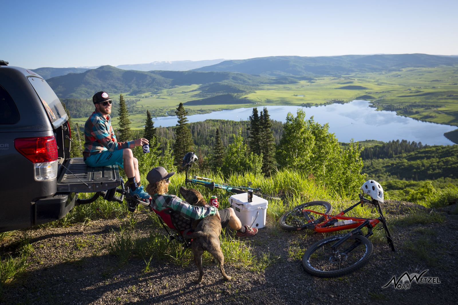 Justin Reiter and Mike Rundle overlooking the Yampa Valley on Rabbit Ears Pass. Colorado. 