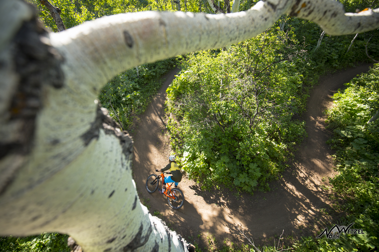 Mike Rundle ripping through a berm on NPR on Emerald Mountain. Steamboat Springs, Colorado 