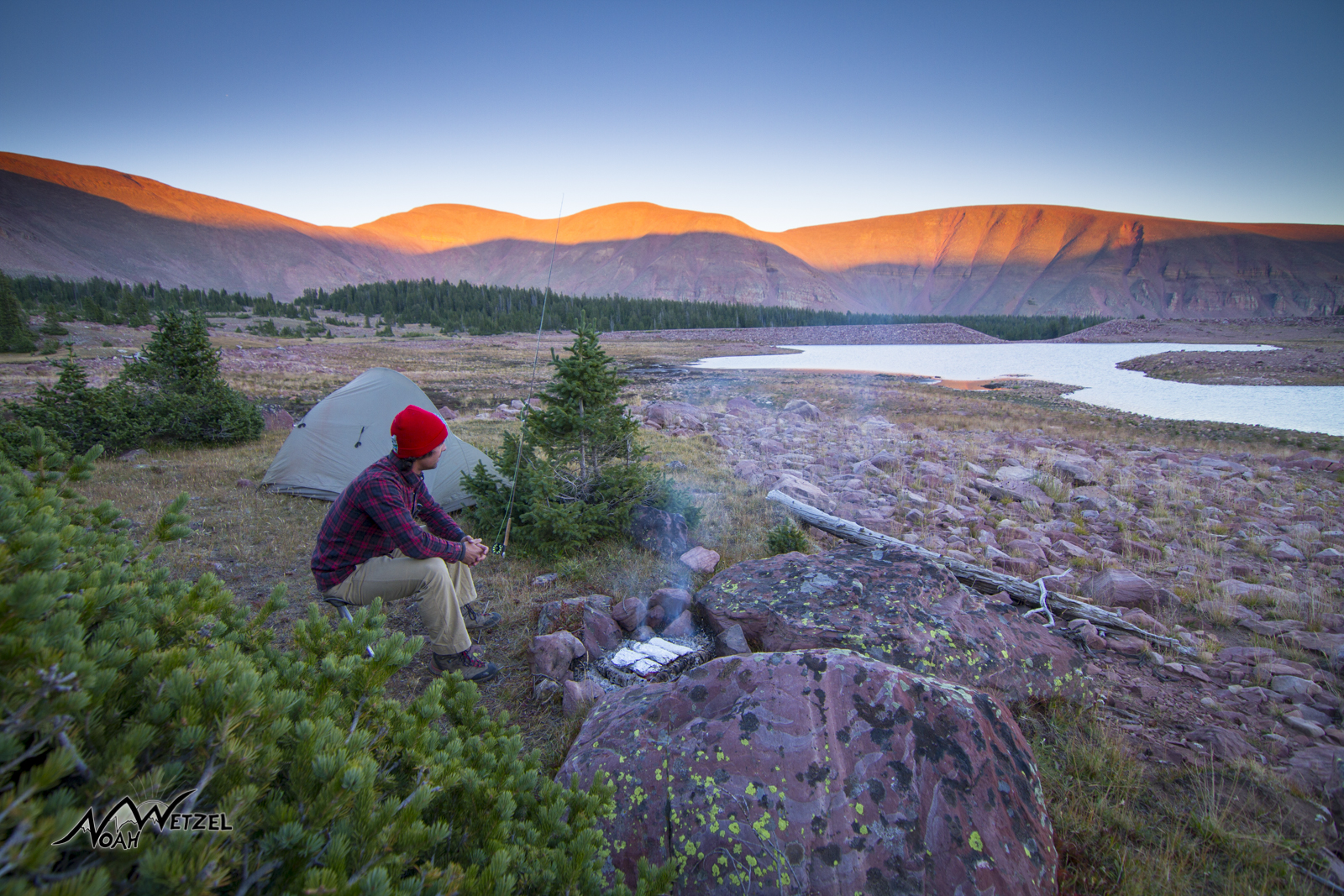 Self Portrait. Enjoying twilight while cooking up some fish at East Timothy Lake. High Uintas Wilderness