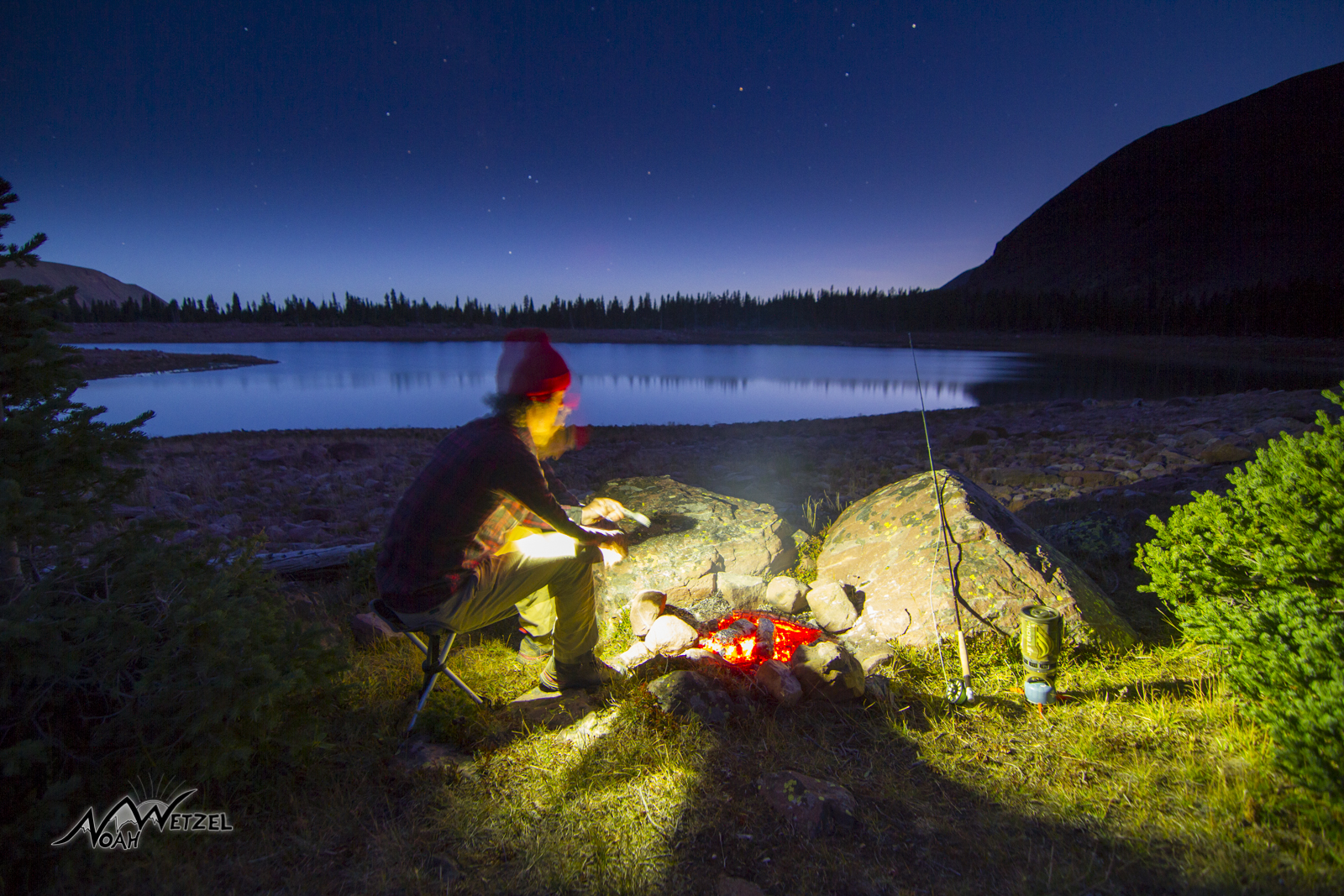 Cooking fish at East Timothy Lake. High Uintas Wilderness. Utah