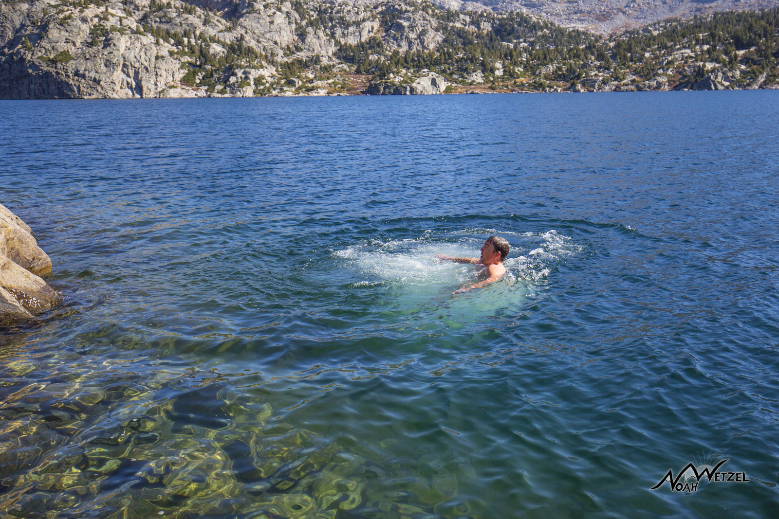 Ben taking a dip in Seneca Lake in the Wind River Range. Wyoming