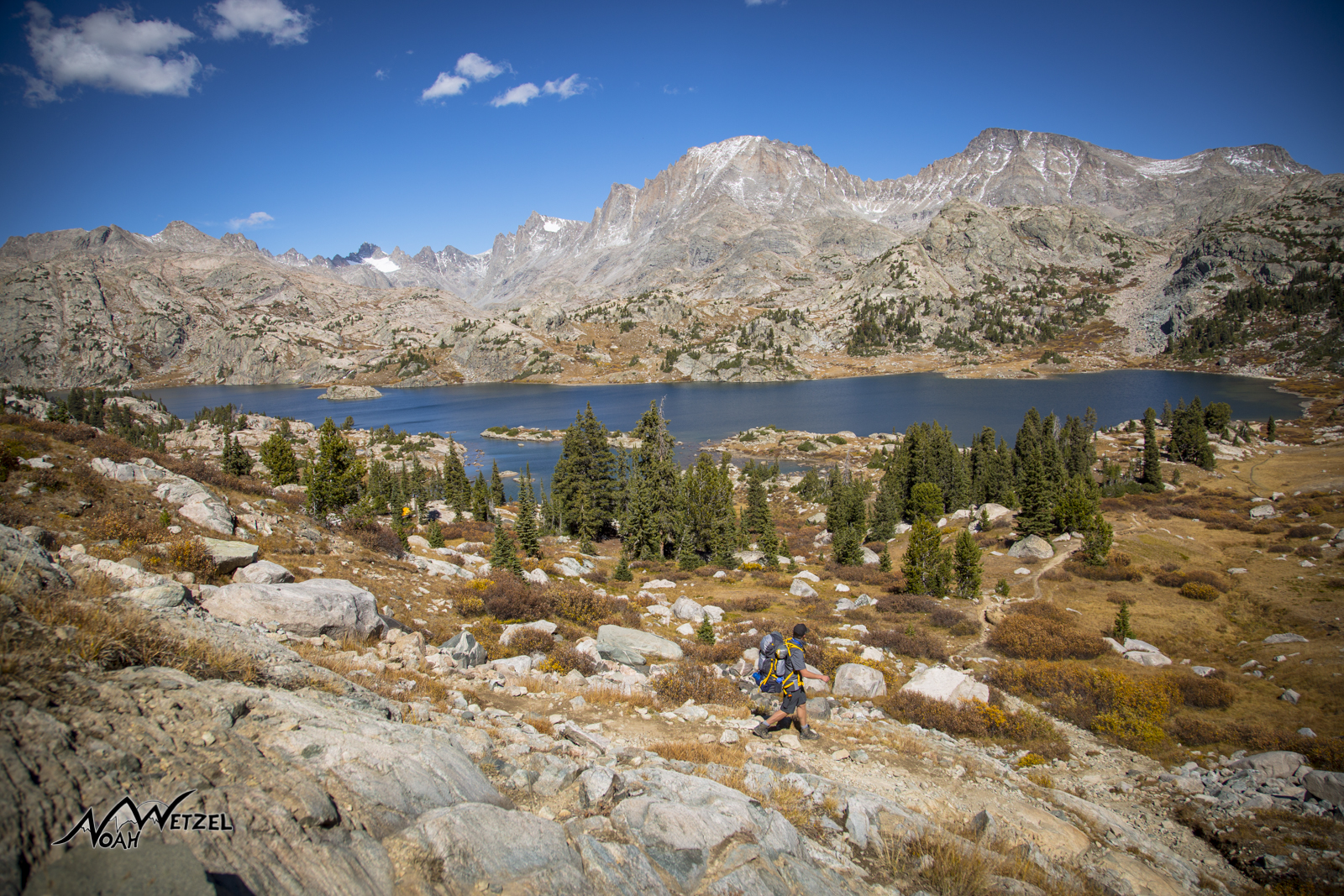 Ben passing by Island Lake in the Wind River Range. Wyoming
